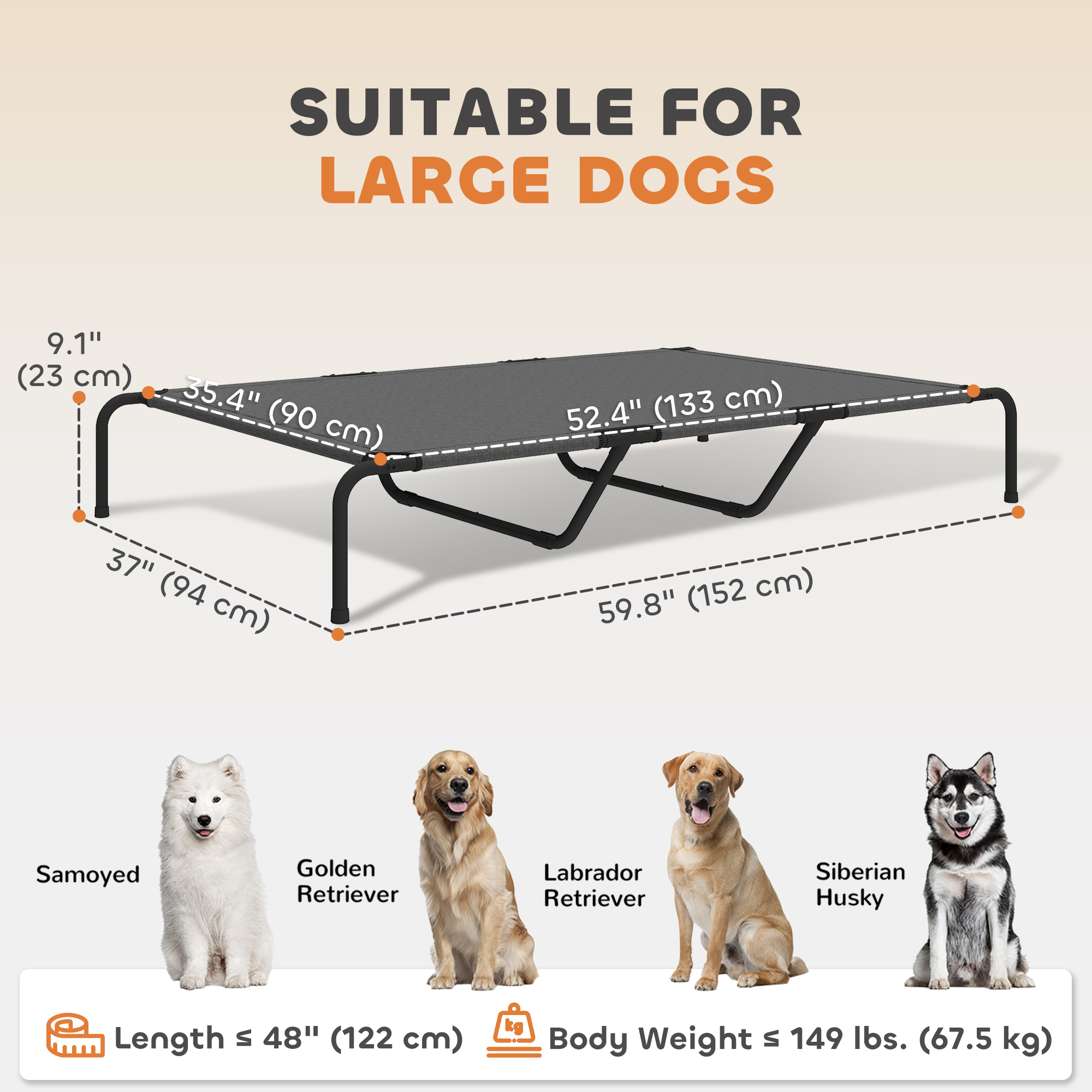 Elevated Dog Bed, Outdoor Dog Cot, Raised Dog Bed for Large Dogs with Breathable Mesh, Grey