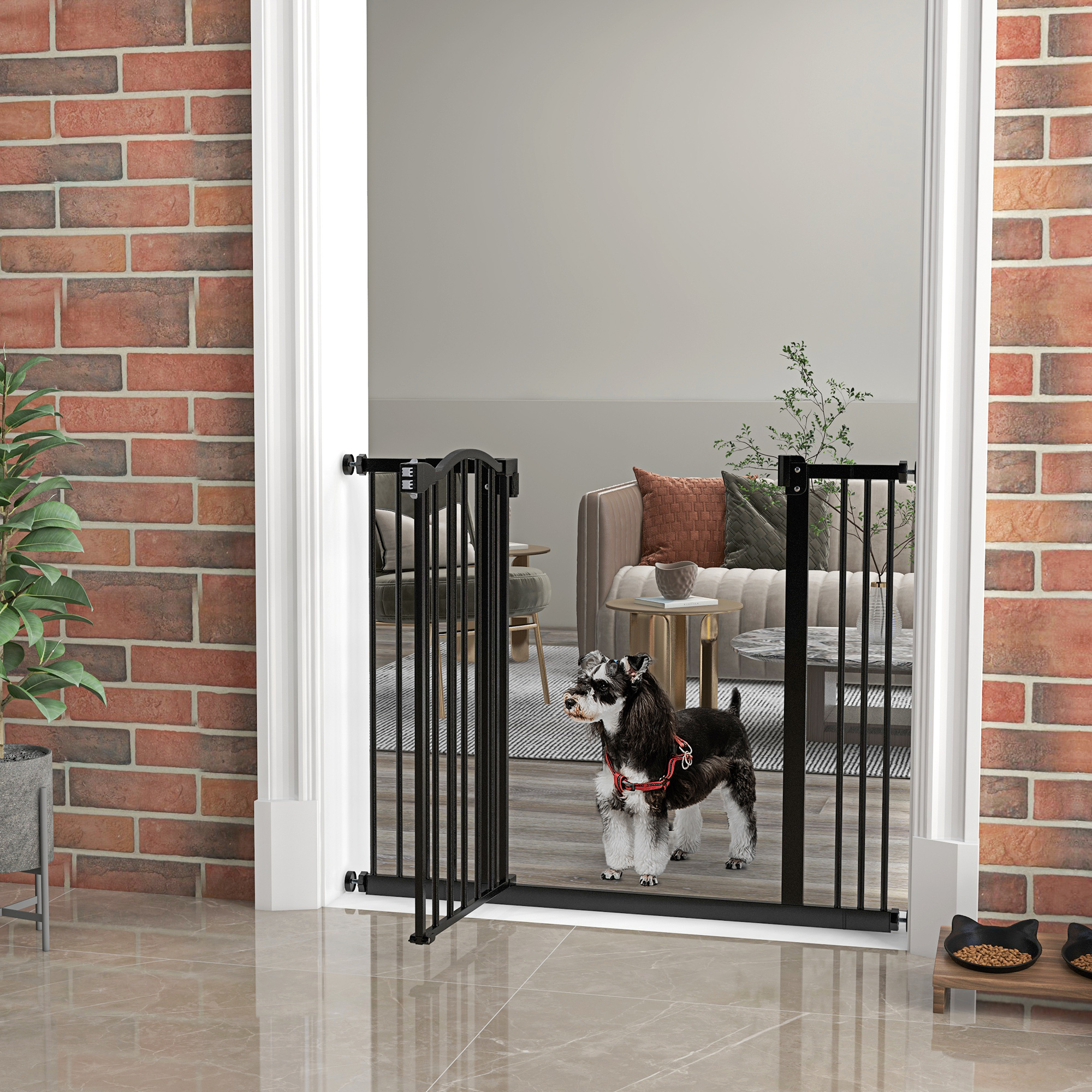 Extra Tall Dog Gate with Door, Pressure Fit, Auto Close, Double Locking for Doorways Hallways Stairs, 29"-39", Black