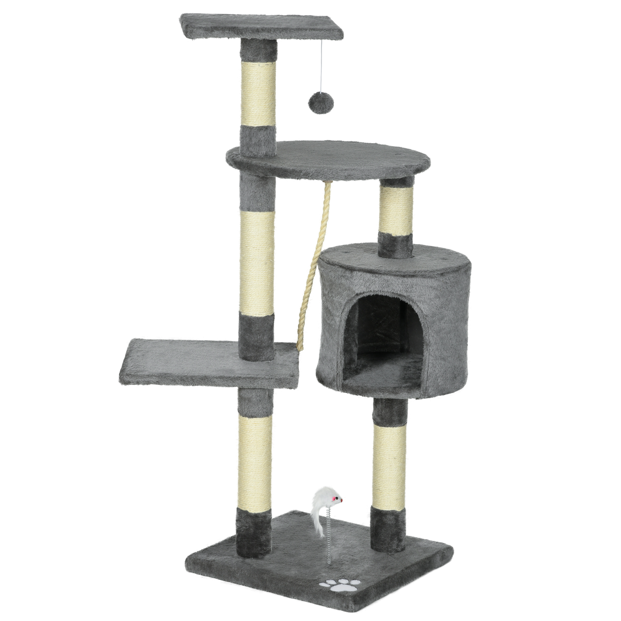 46Inch Scratching Cat Tree, Multi Level Cat Tower for Large Cats Adult with Toys and Condo, Grey