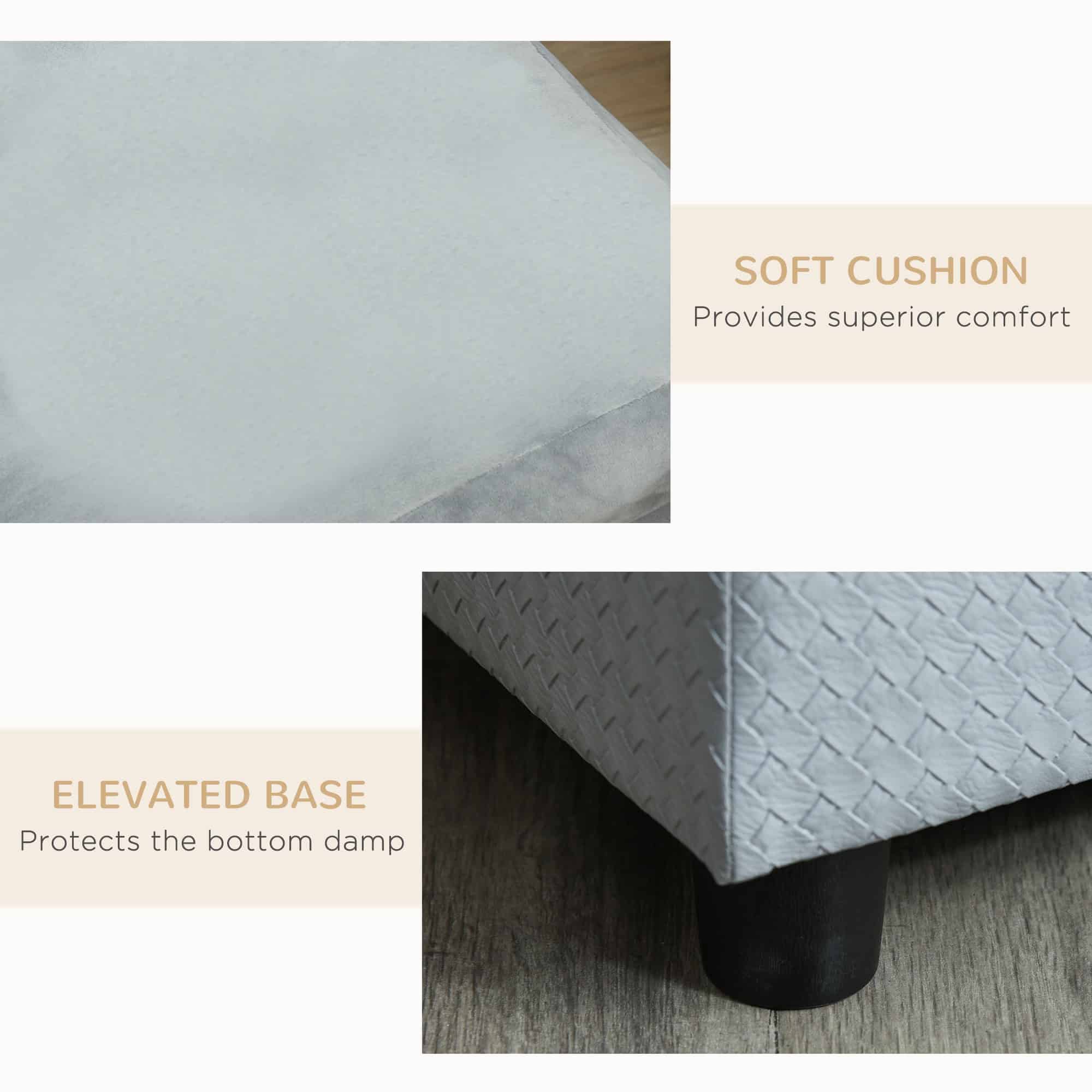 Pet Sofa Dog Couch Chaise Lounge Pet Bed with Storage Function Small Sized Dog Various Cat Sponge Cushioned Bed Lounge, Light Grey