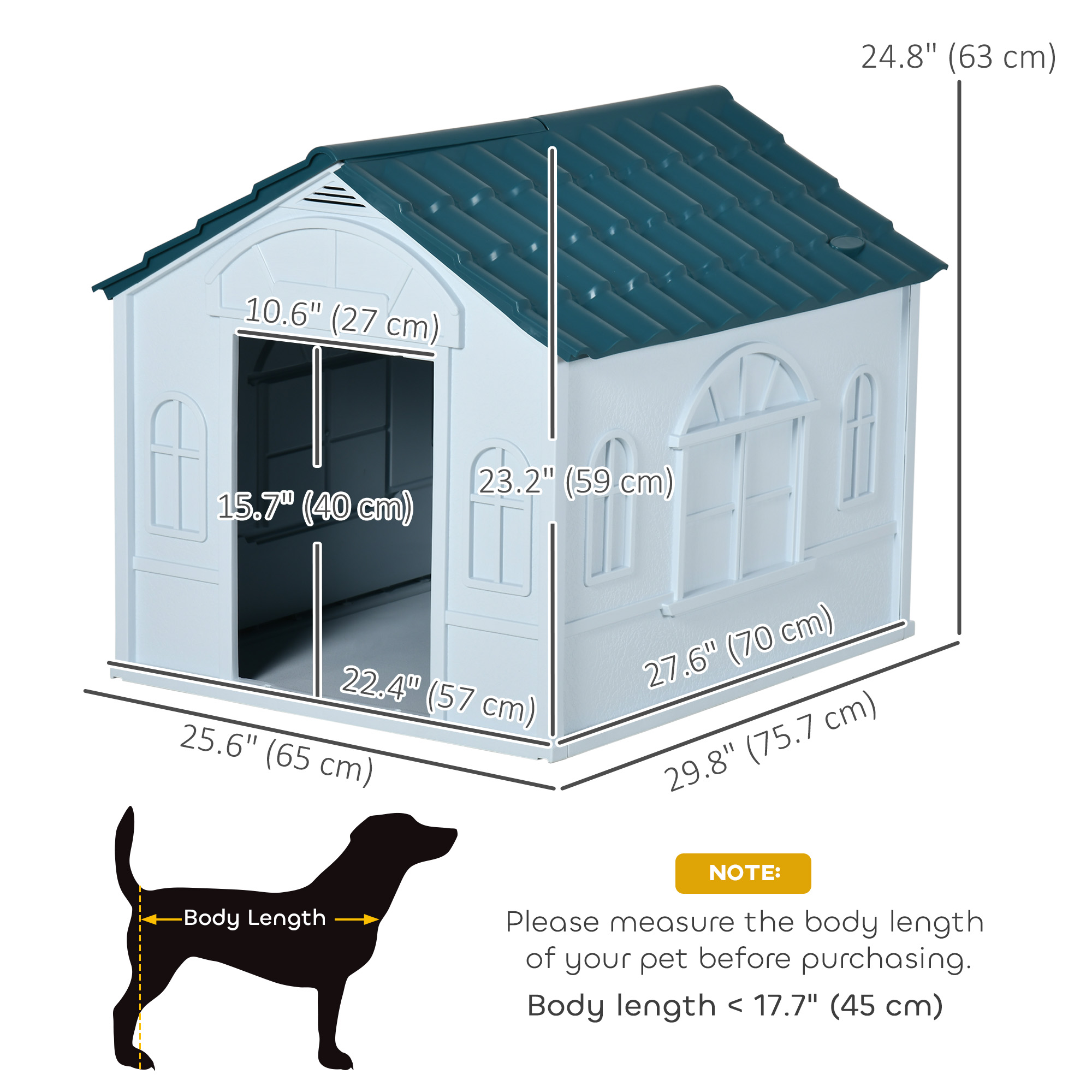 26" Plastic Dog House Outdoor with Air Vents, for Small Medium Dogs, Blue