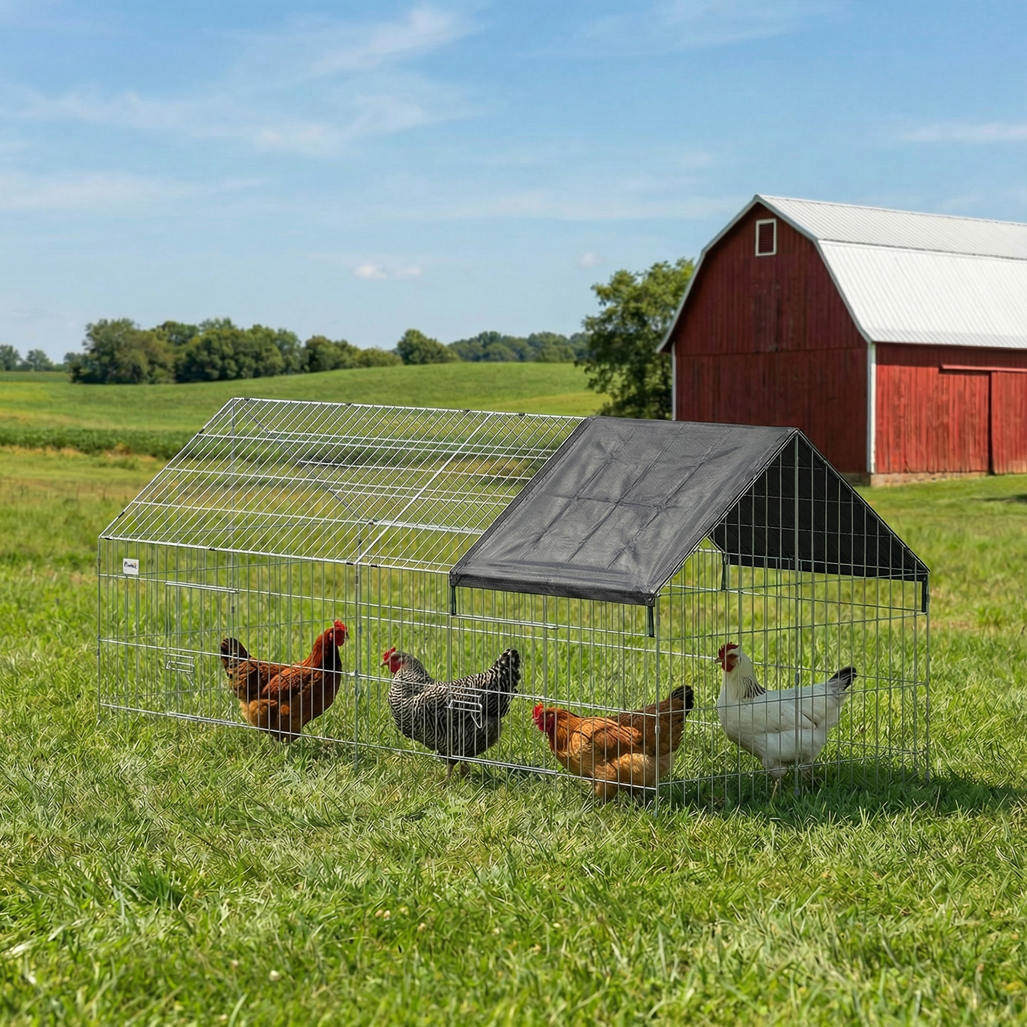 Metal Chicken Coop with UV-Resistant Cover for Hens, Rabbits, Ducks, Geese, 71" x 29.5" x 29.5", Black