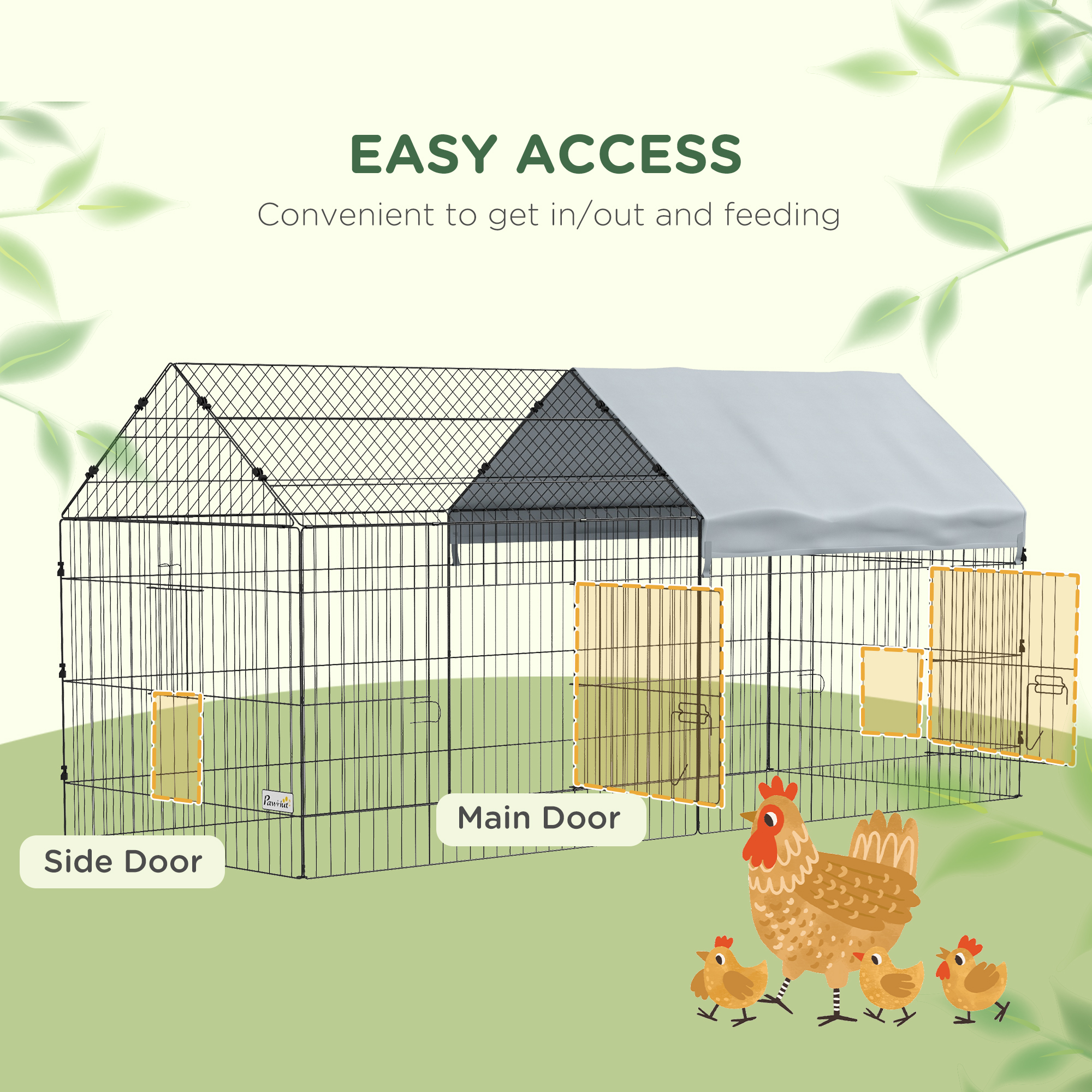 87" Small Animal Cage with Roof, Indoor/Outdoor Use, for Chicken, Rabbits, Chinchillas, Silver