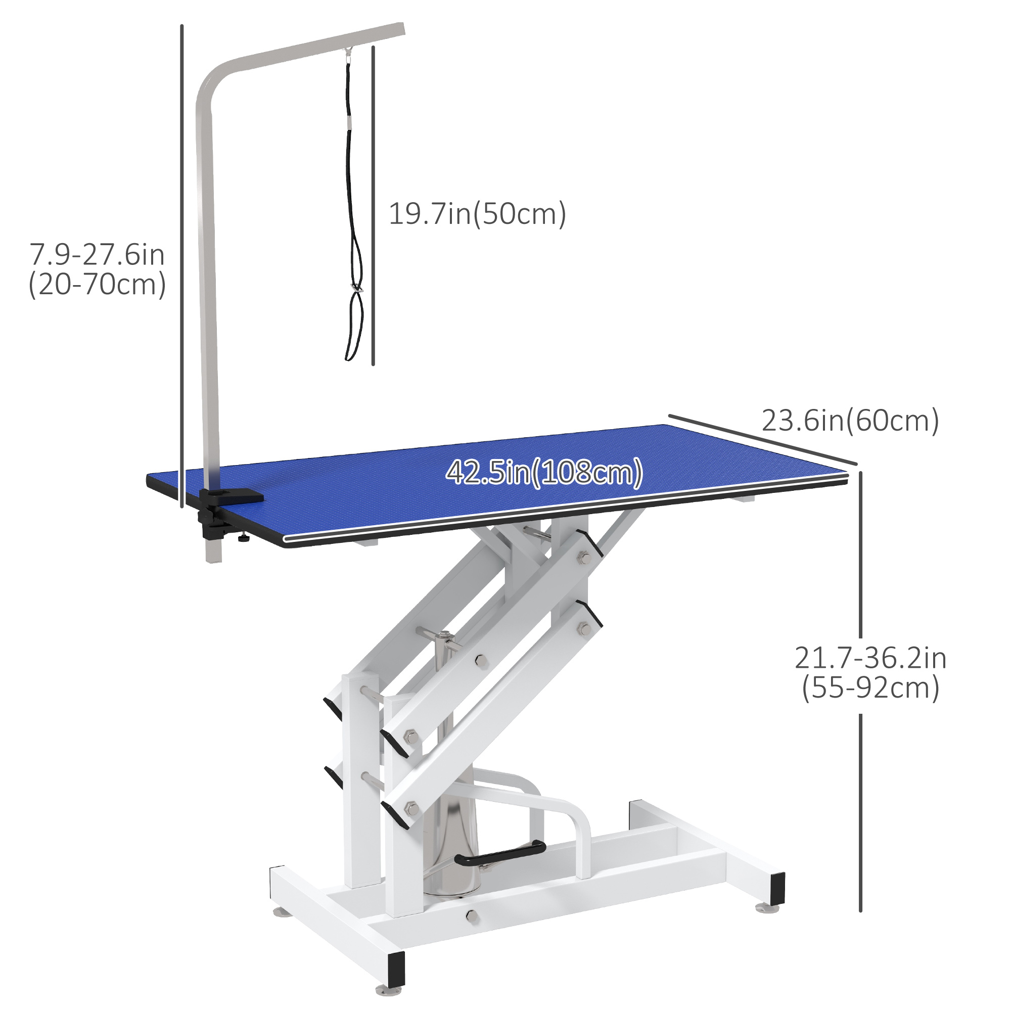Pet Grooming Table, Height Adjustable Dog Grooming Table with Arm, Noose and Non-Slip Grooming Table, Blue