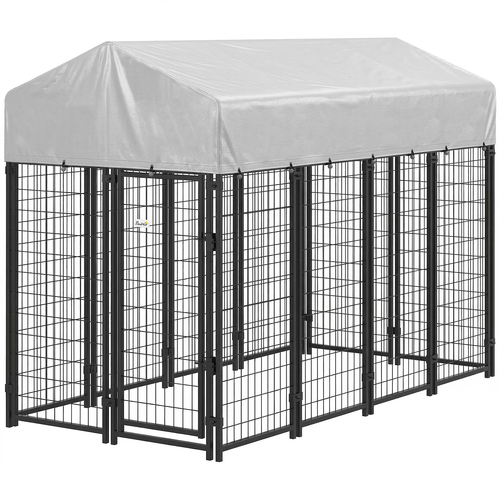 Outdoor Dog Kennel with Roof, 8' x 4' x 6' Heavy Duty Welded Wire Dog Playpen Enclosure with Escape-proof Lock