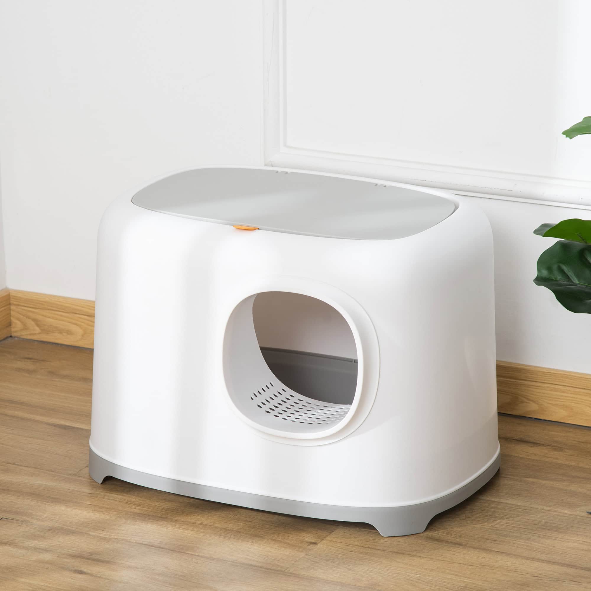 Cat Litter Box with Anti-Sand Tunnel, Scoop, Open Top, Odor Control & Easy to Clean, White