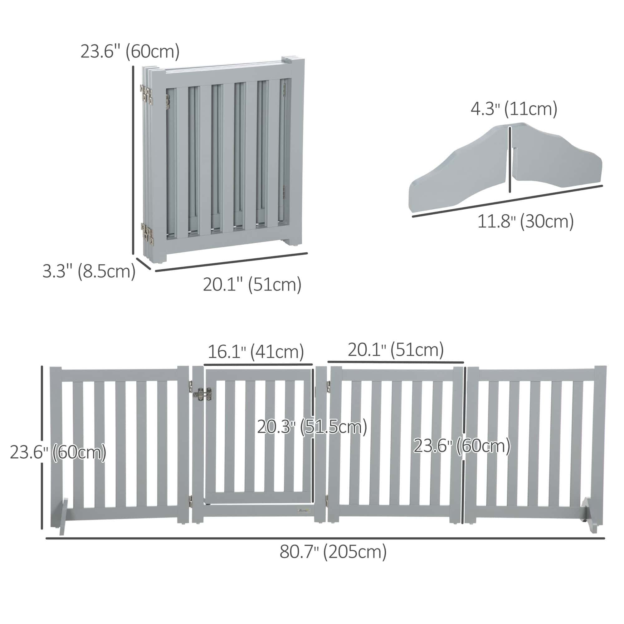 23.5"H Foldable Dog Gate with Door, 4 Panels Freestanding Pet Gate Barriers Indoor with Support Feet, Puppy Fence for Dogs, Grey - Image 3