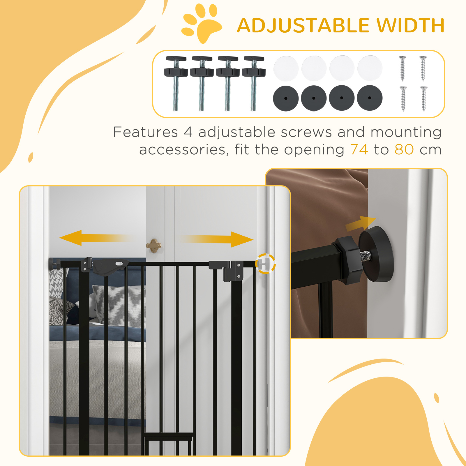 36" Easy Open Indoor Dog Gates for Doorways, House, Stair - Black - Image 6