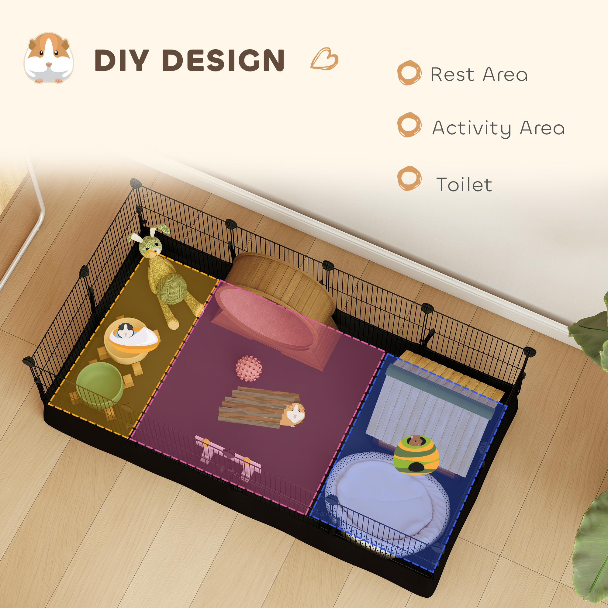 Small Animal Cage Waterproof Mat DIY Animal Playpen for Guinea Pigs Rabbits 12 Panels and Door Black - Image 5