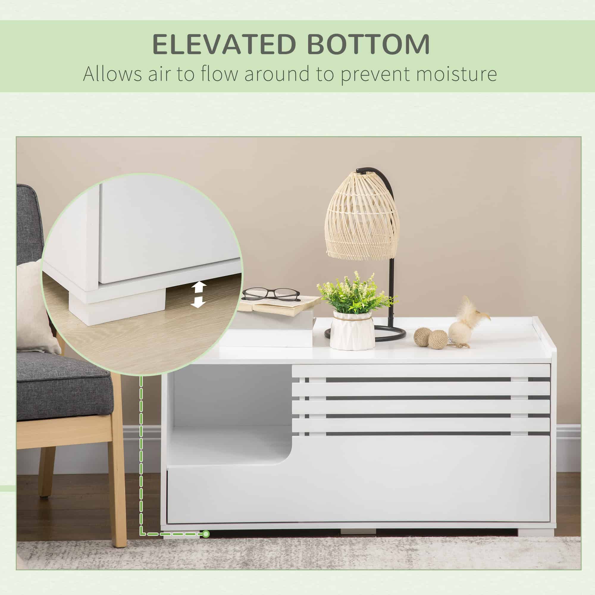 Hidden Cat Litter Box Furniture, Cat Litter Box Enclosure with Storage Compartments and Side Table Function, White - Image 7