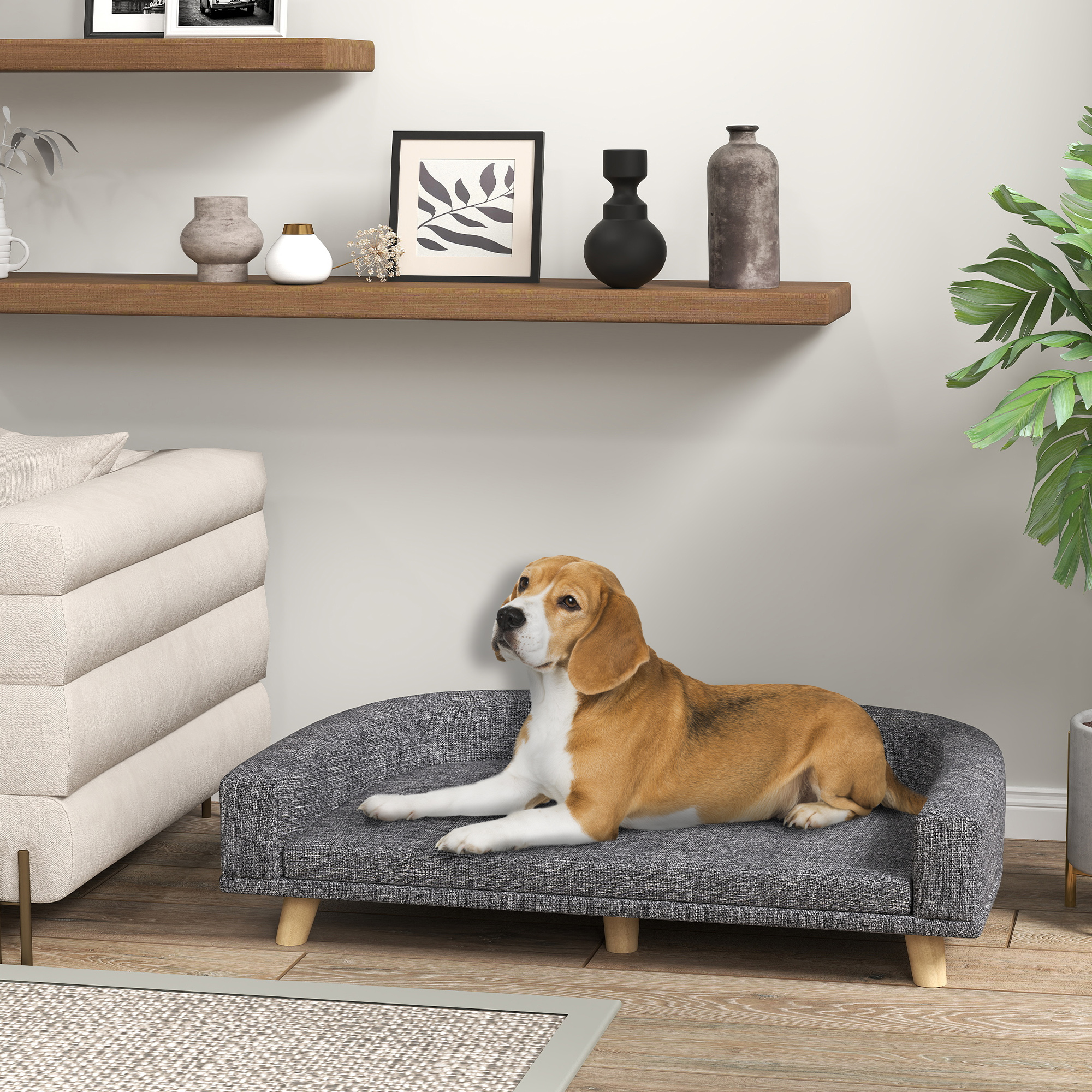 Dog Sofa for Large Dogs with Washable Cover, Anti-slip Foot Pads, Dark Grey