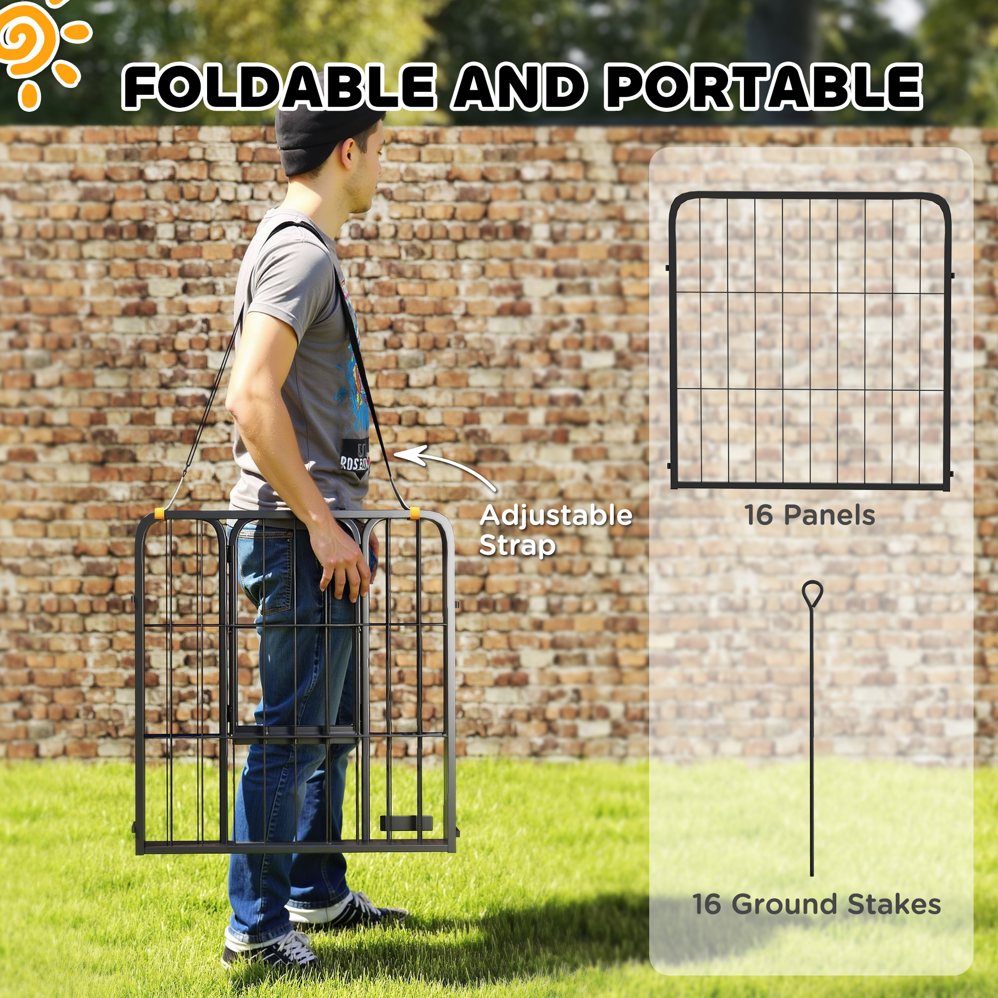 16 Panels Dog Playpen with Straps, Portable & DIY, for Small Dogs, for Yard, RV, Camping, Garden, 24" Height - Image 4