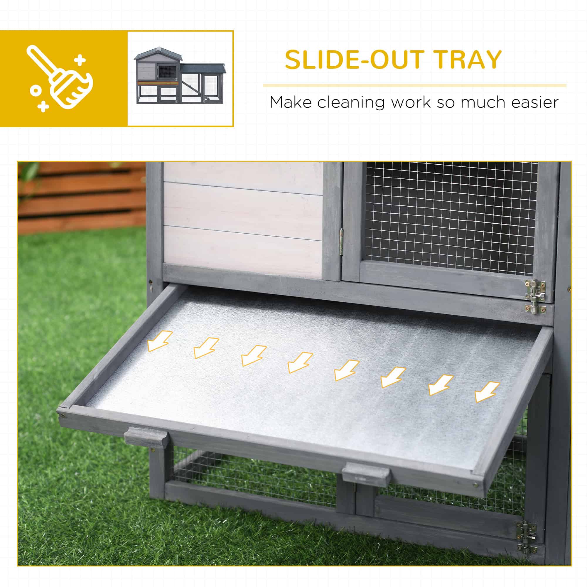 Wood Rabbit Hutch Backyard Bunny Cage Small Animal House Asphalt Roof w/ Ramp and Outdoor Run Dark Grey