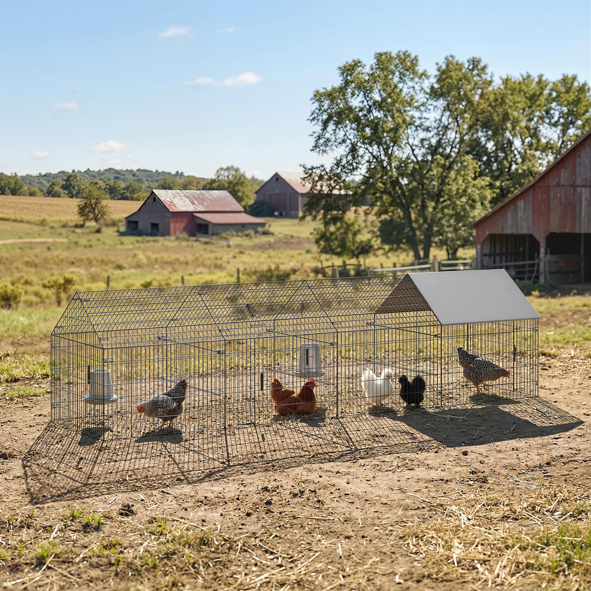 Metal Chicken Coop with UV-Resistant Cover for Hens, Rabbits, Ducks, Geese, 168.5" x 42.1" x 43.7", Grey - Image 8