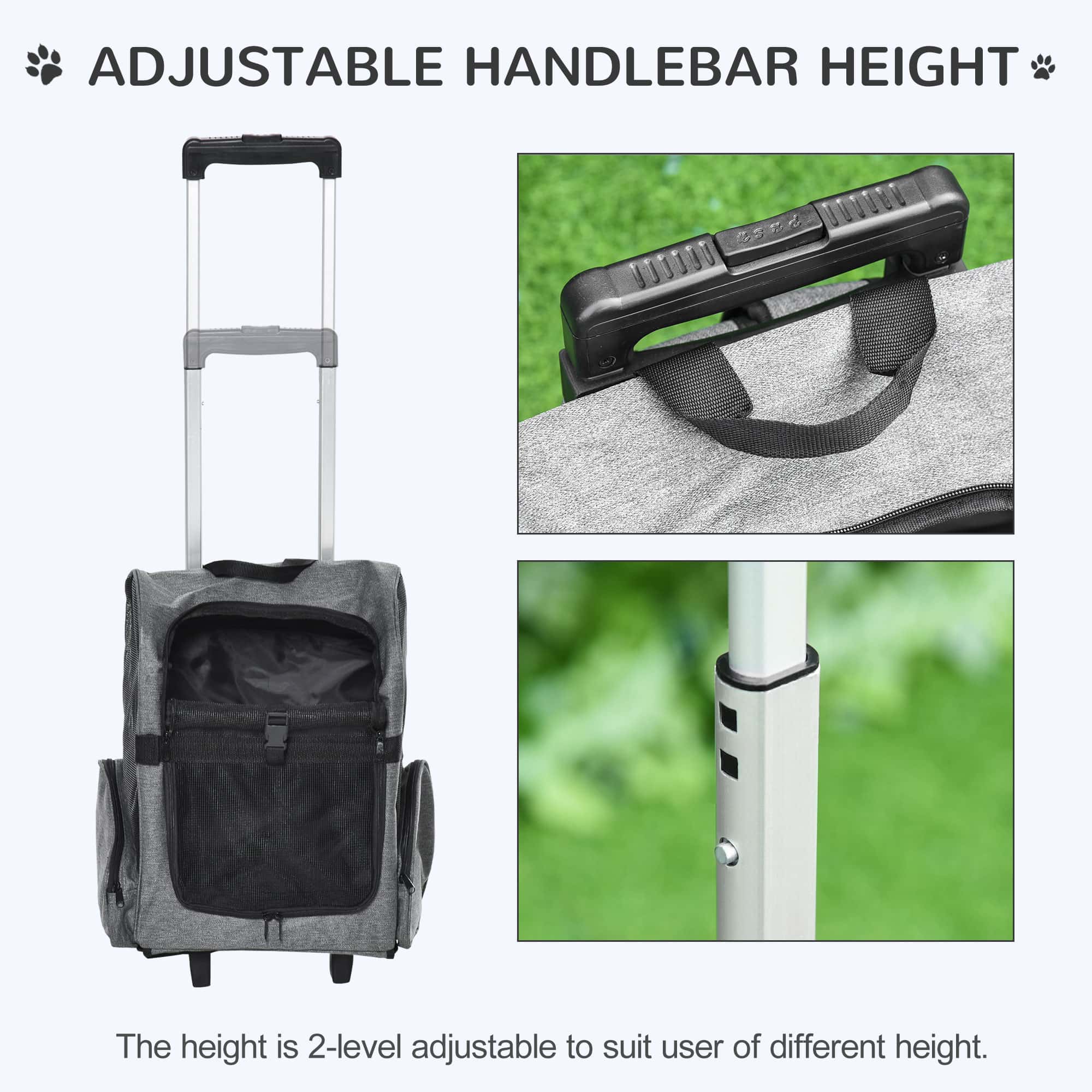2-IN-1 Pet Luggage Box Backpack Carrier Cats Dogs w/ Handle, Rolling Wheel Grey - Image 5
