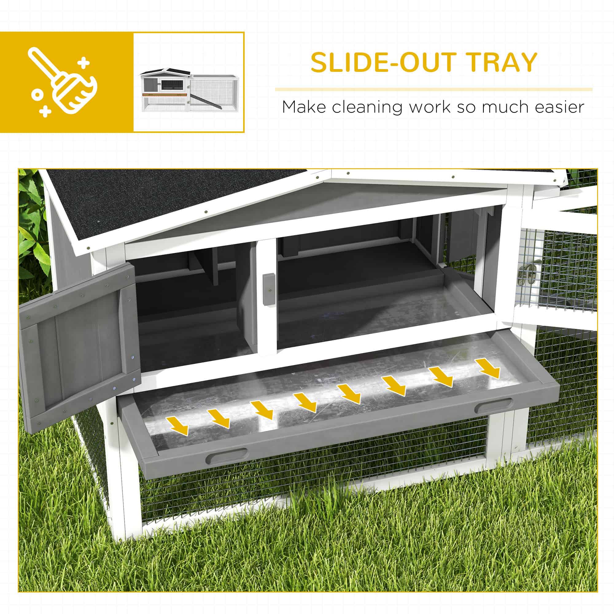 Wooden Rabbit Hutch Guinea Pig House with Removable Tray, Openable Roof, Trough, Run for Tortoises and Ferrets, Grey