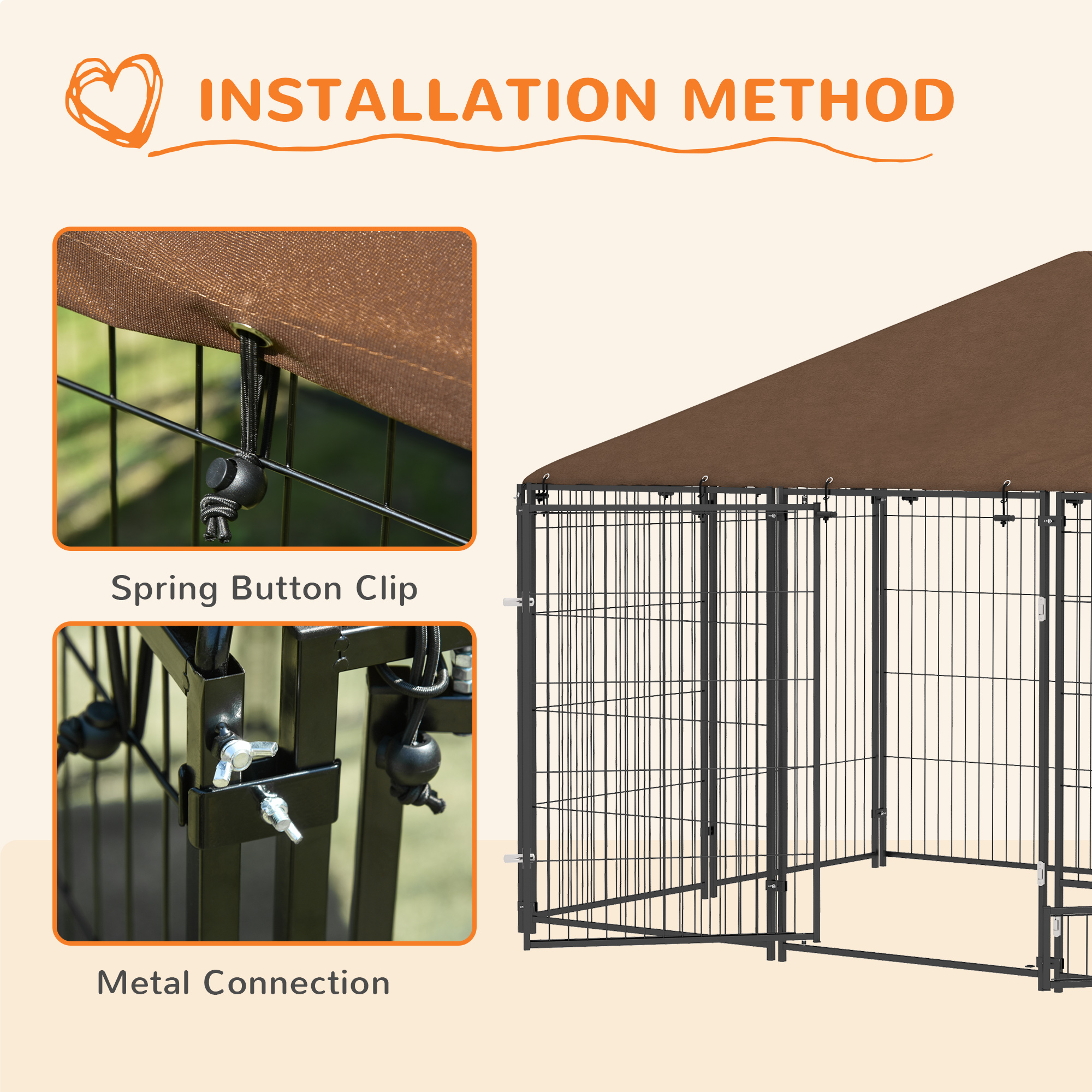 6.9' x 4.6' x 5' Outdoor Dog Kennel with Canopy, Rotating Bowls, Coffee
