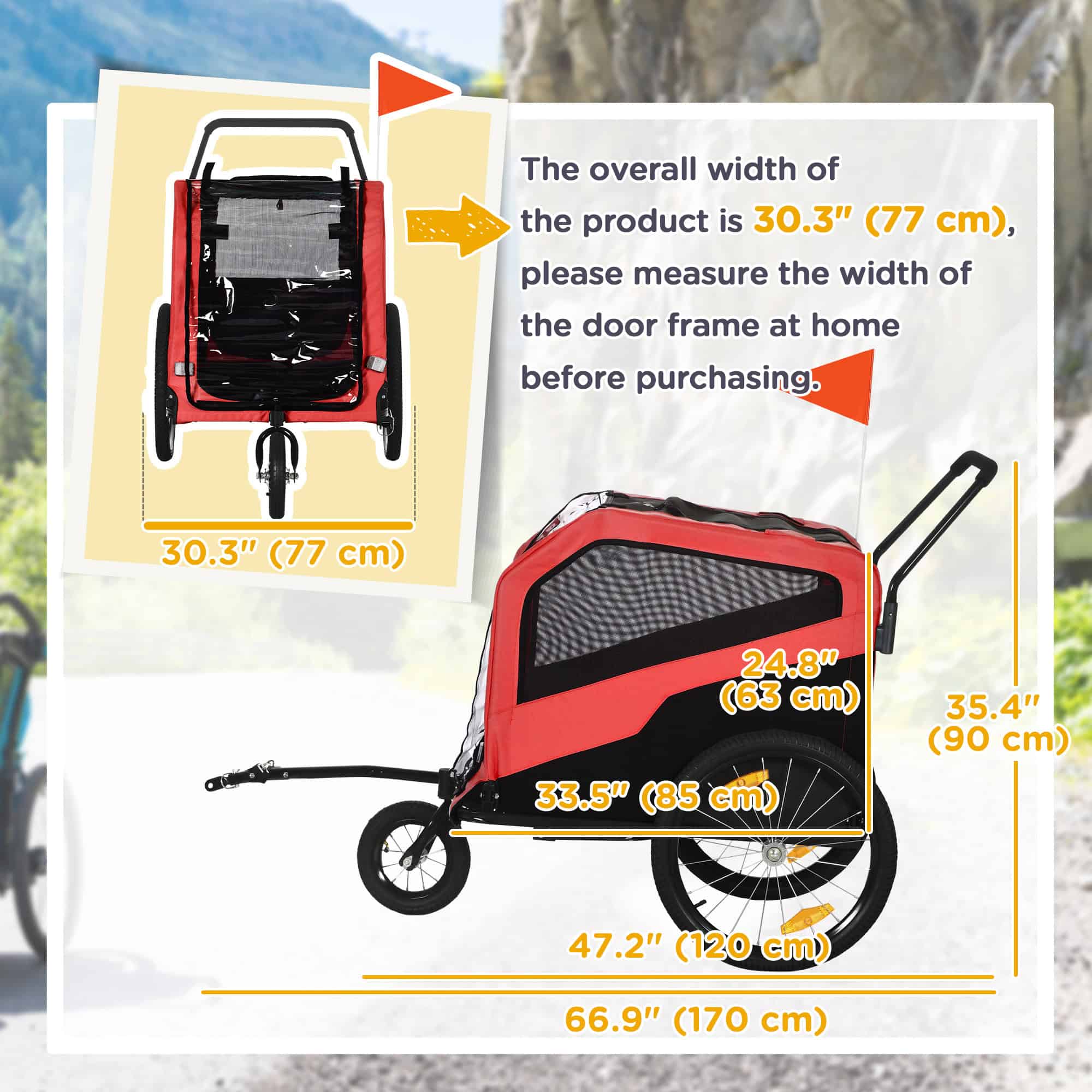 2-in-1 Dog Bike Trailer for Large Dogs, Red
