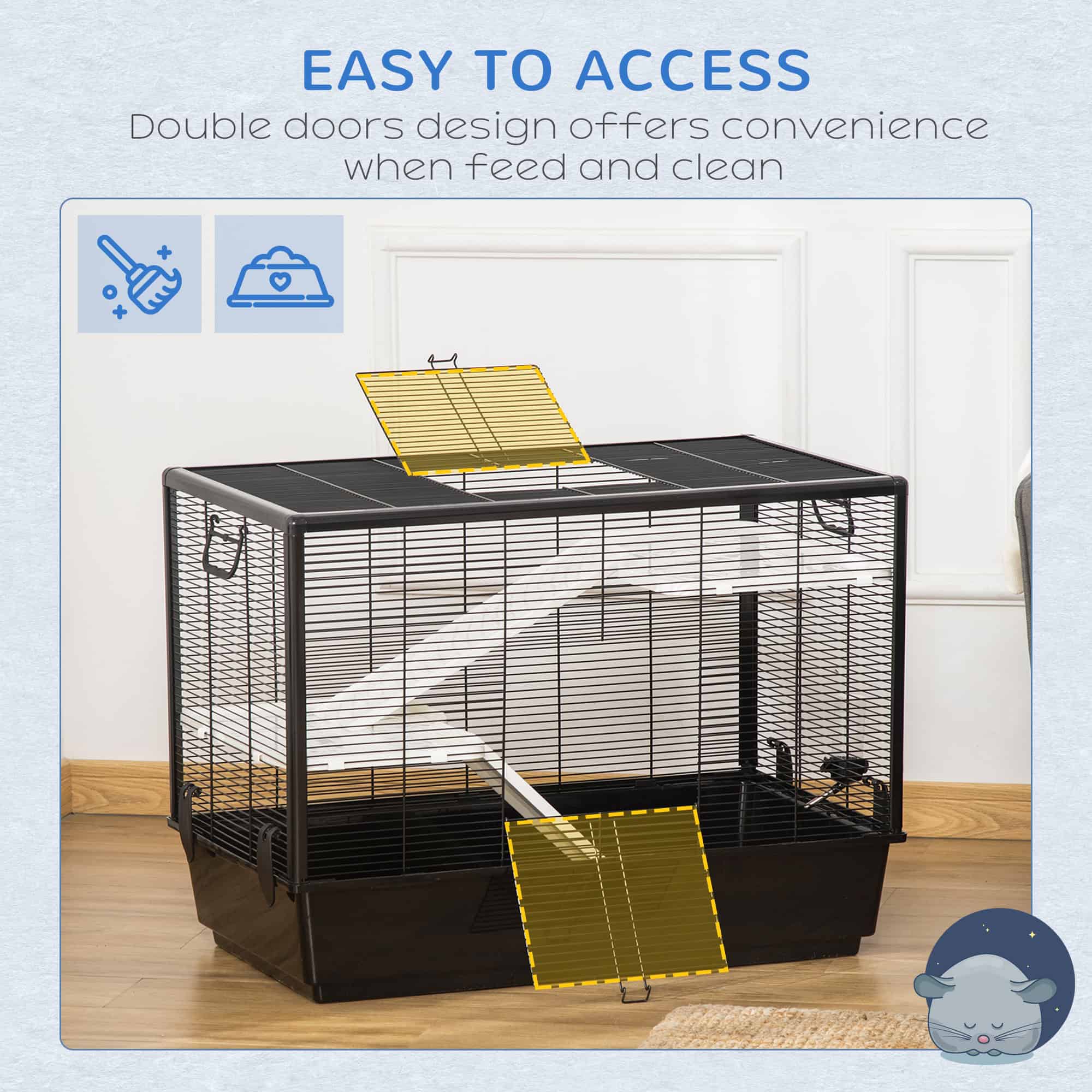 3-tier Hamster Cage, Guinea Pig Cage, Pet Chinchillas Play House Indoor with Accessories Food Dish Water Bottle, Ramps, 31.5"x19"x 23", Black