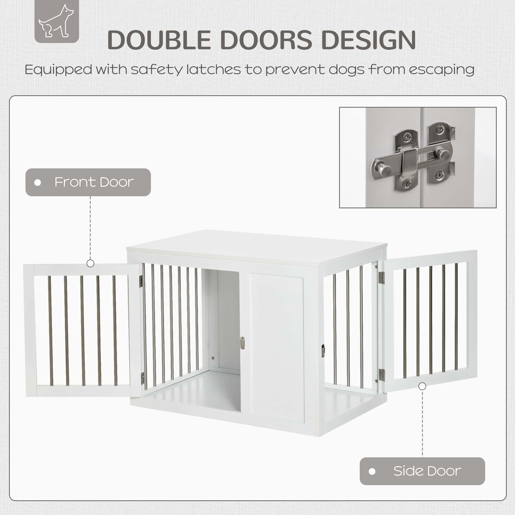 2-in-1 Dog Cage and Side Table, with Two Lockable Doors, for Medium Dogs - White