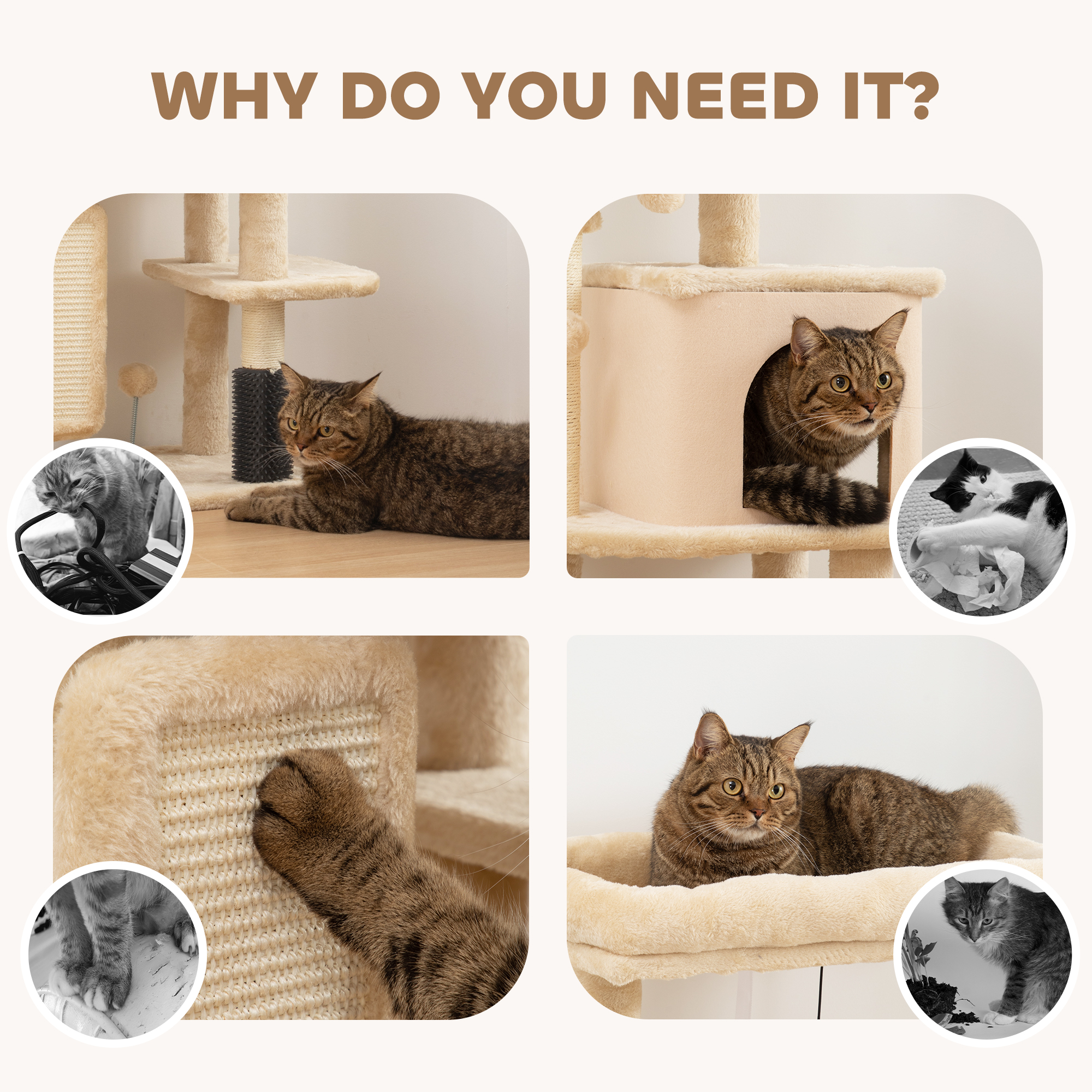 41 Inch Cat Tree with Scratching Posts, Cat Bed, Condo, Grooming Brush, Jumping Platforms, Toy Balls, Anti-tip Kit - Image 7