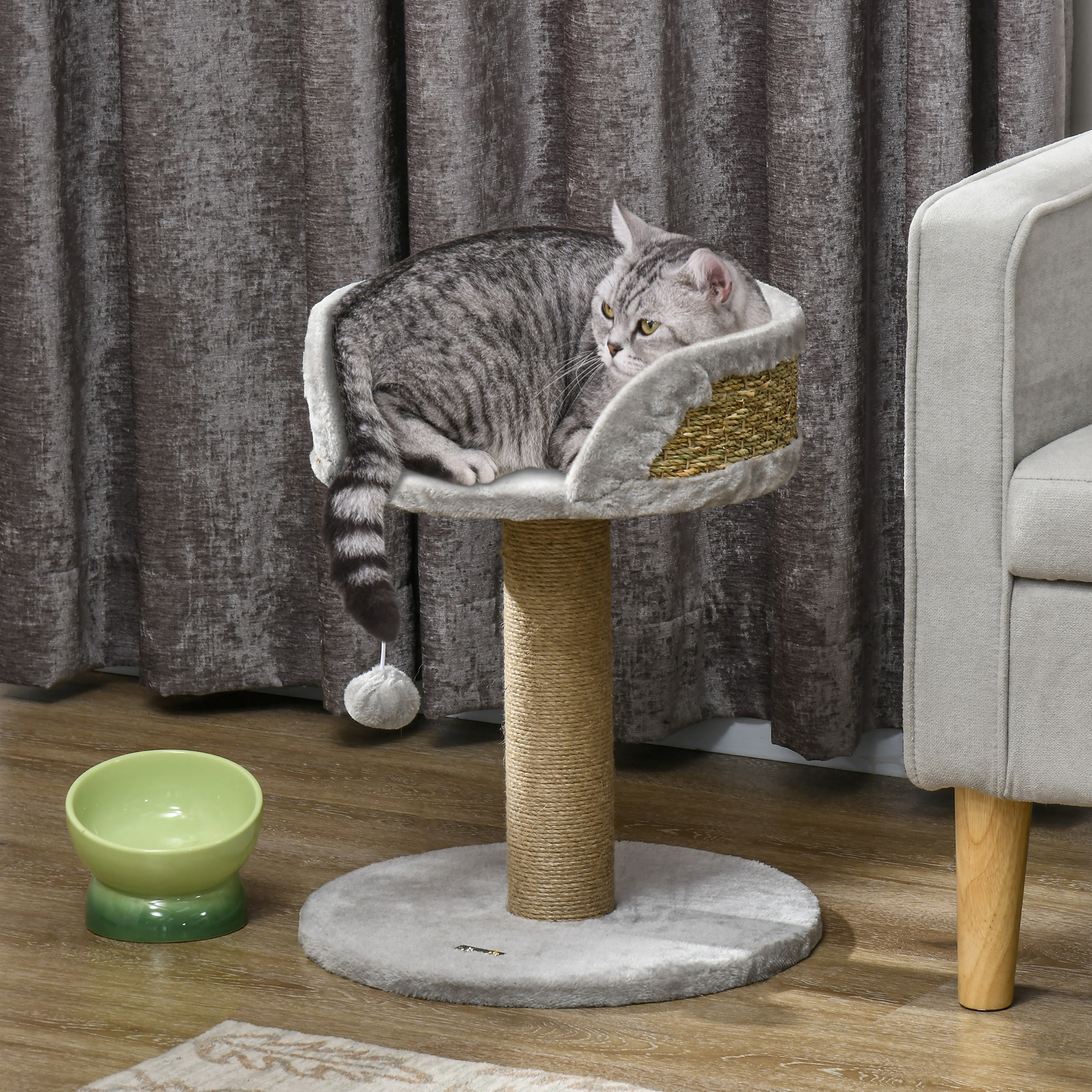 Cat Tree with Scratching Post, Toy Ball, Perch, Small Cat Tower for Indoor Cats - 16" x 16" x 19", Grey - Image 8