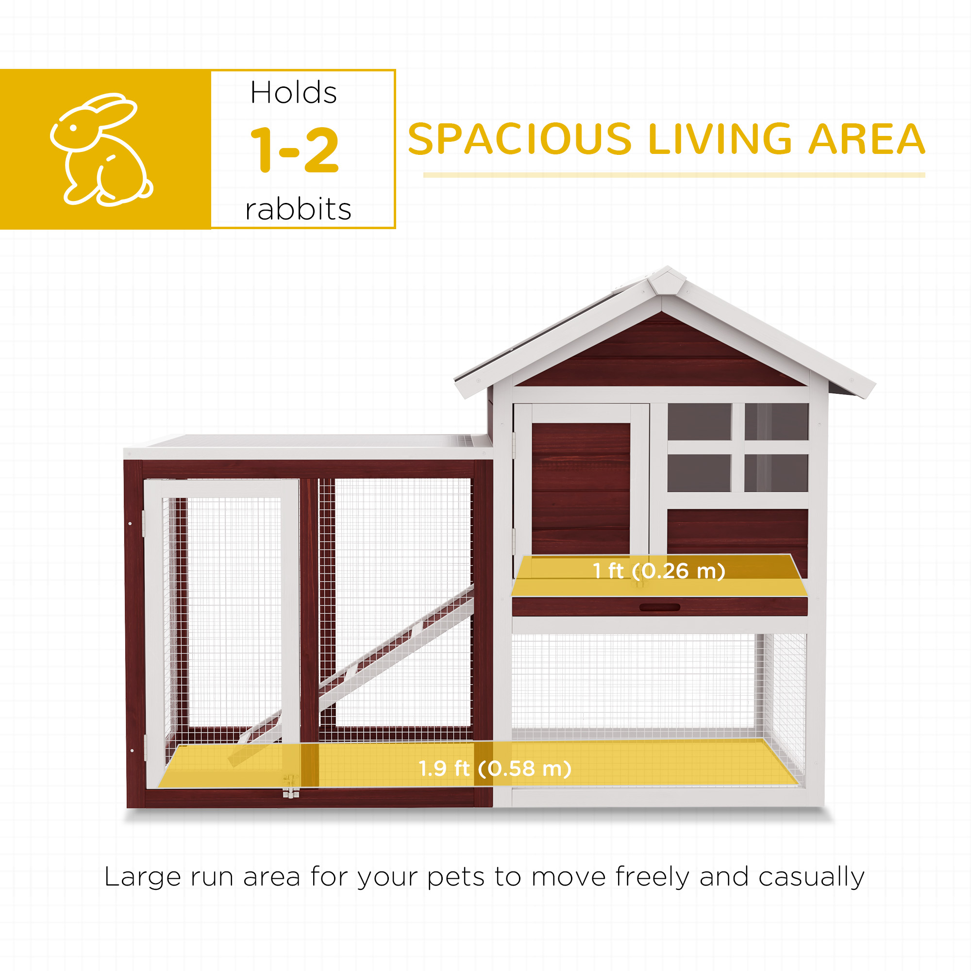 48" Weatherproof Wooden Rabbit Hutch Bunny Cage Small Animal House with Slant Roof And Screened Outdoor Run, Brown