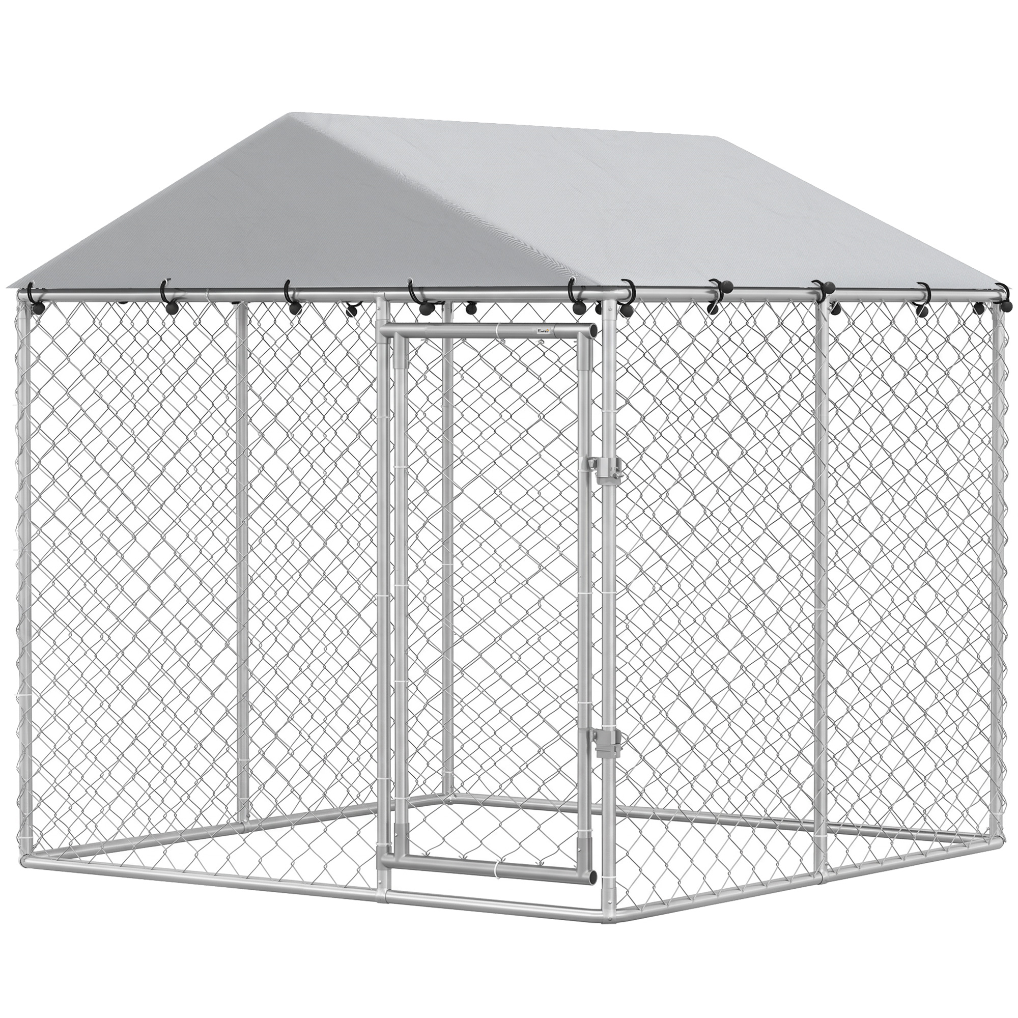 6.6' x 6.6' x 6.6' Outdoor Dog Kennel Heavy Duty Galvanized Steel with UV-resistant Roof, Silver