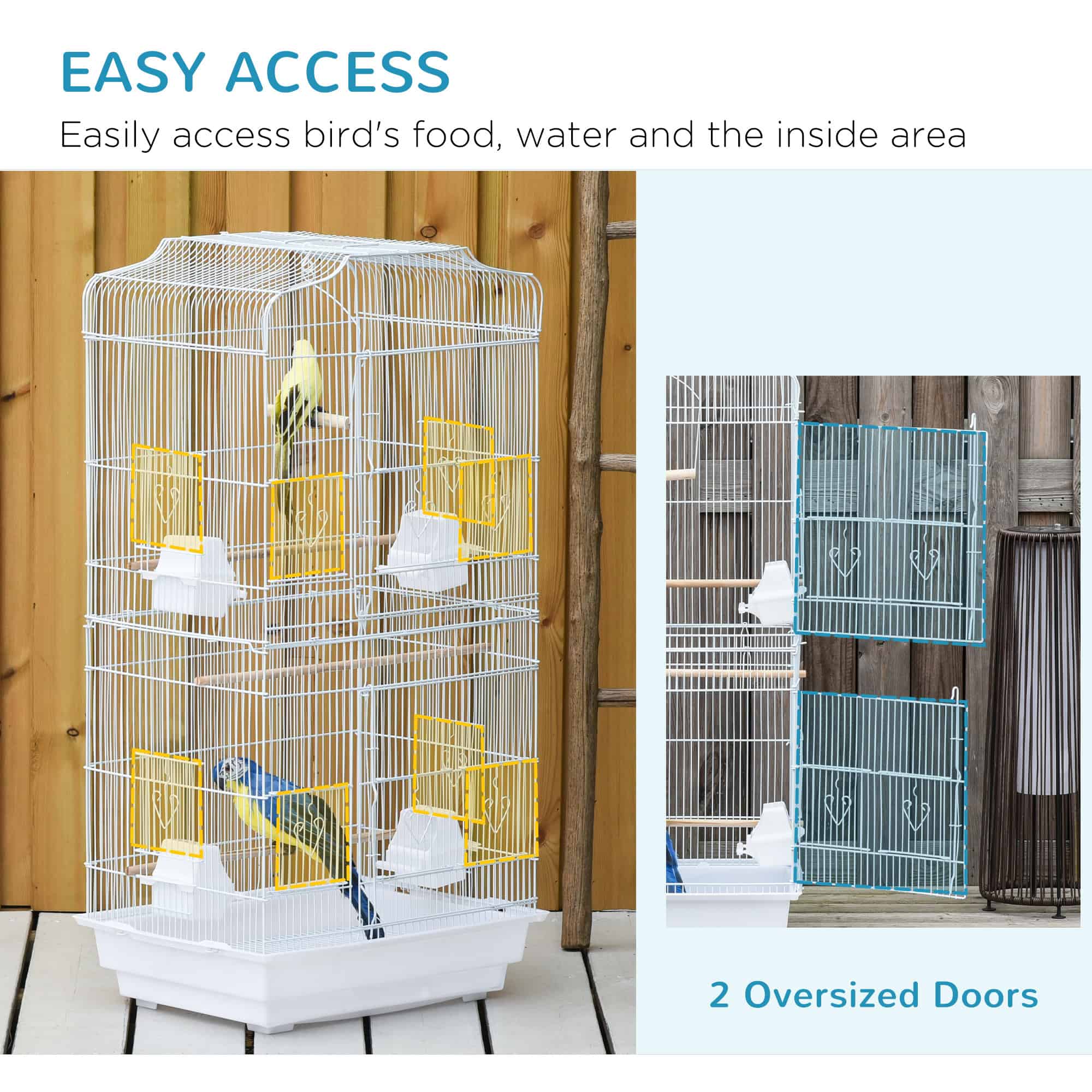 36" Bird Cage, Macaw Play House, Cockatoo, Parrot, Finch Flight Cage, 2 Doors, Perch 4 Feeder Pet Supplies, White