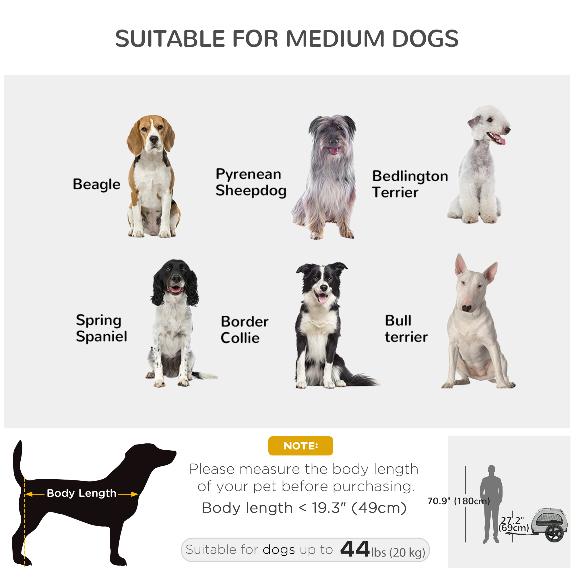 Dog Bike Trailer with Mesh Windows, Safety Leash, Safety Flag, Doors, for Small Medium Dogs Travel, Light Grey - Image 4