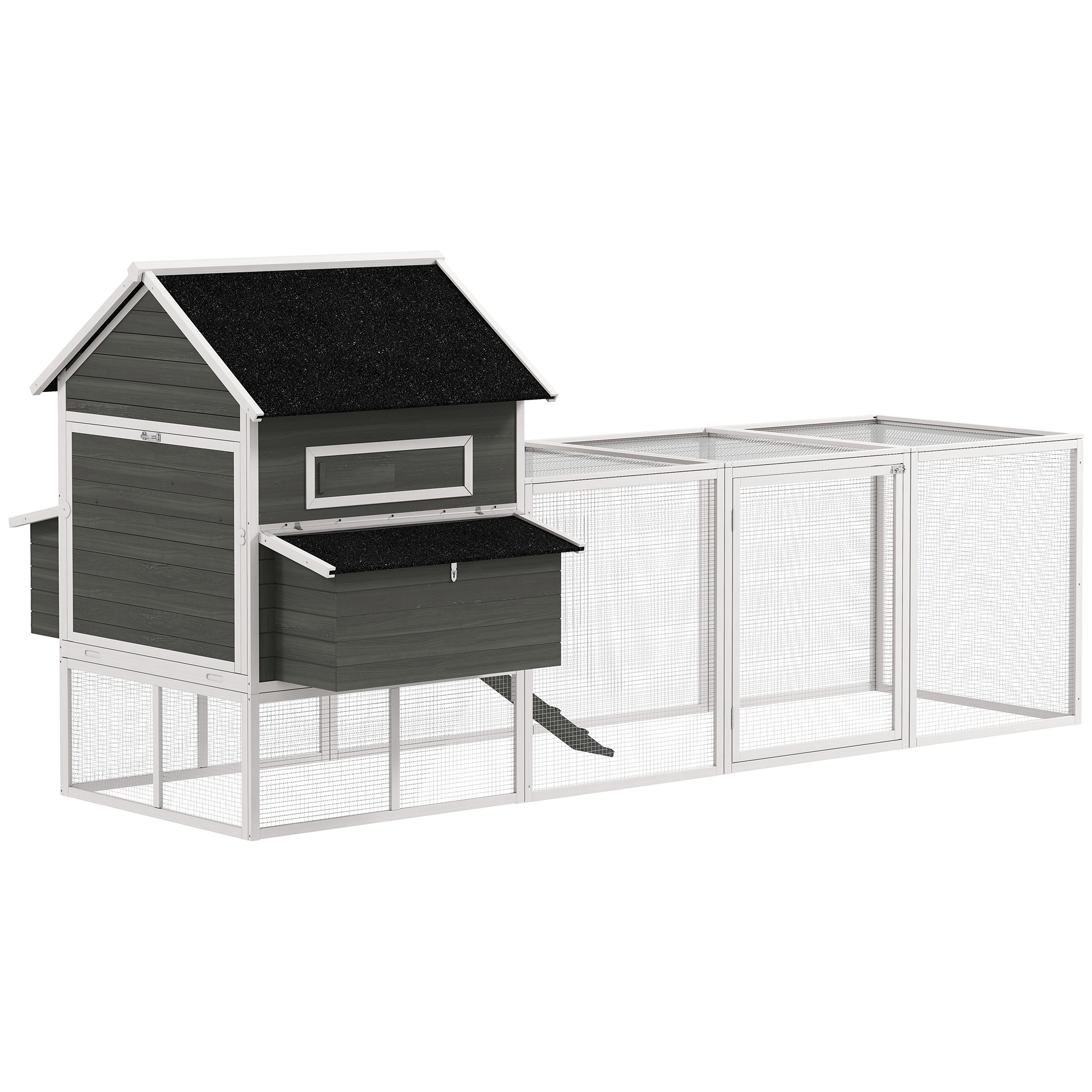 137" Wooden Chicken Coop with Chicken Run, Nesting Box, Dark Grey