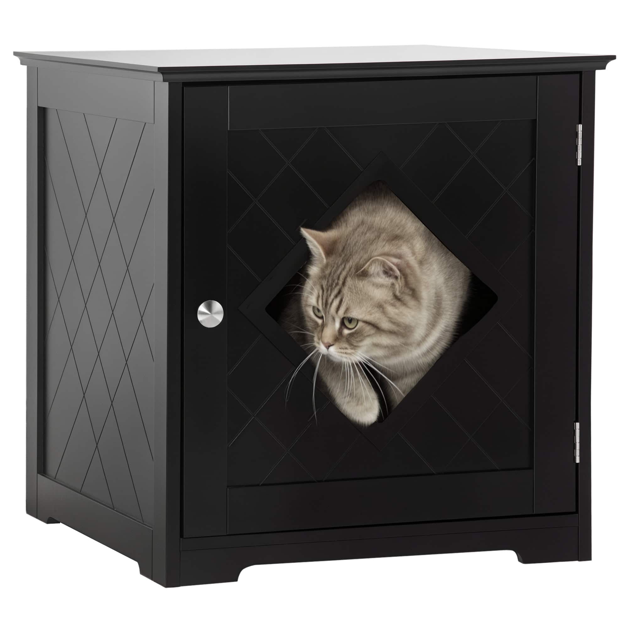 Cat Litter Box Enclosure End Table, Indoor Cat Washroom with Magnetic Door, Hidden Litter Box Nightstand with Large Tabletop, Easy Assembly, Black