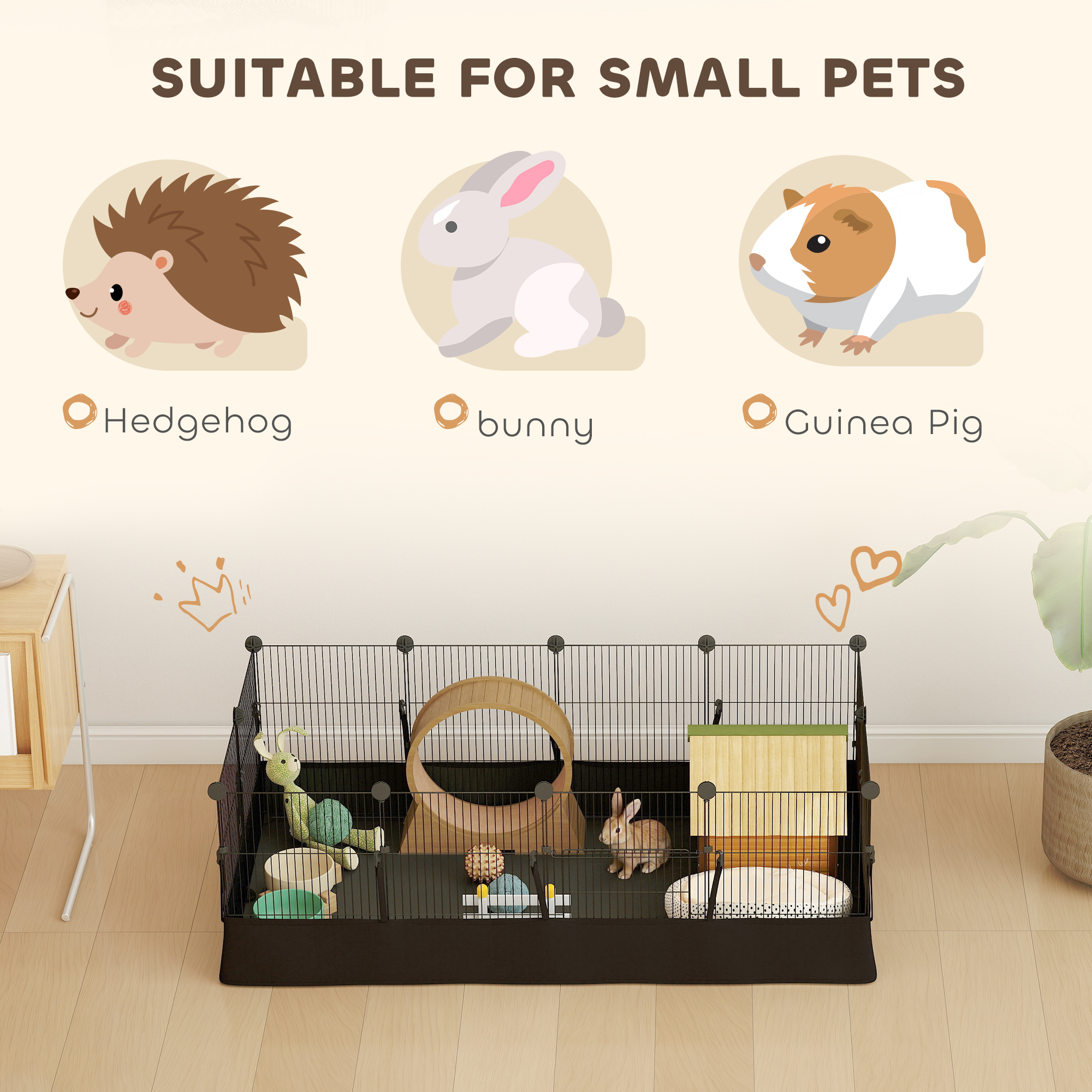 Small Animal Cage Waterproof Mat DIY Animal Playpen for Guinea Pigs Rabbits 12 Panels and Door Black - Image 6