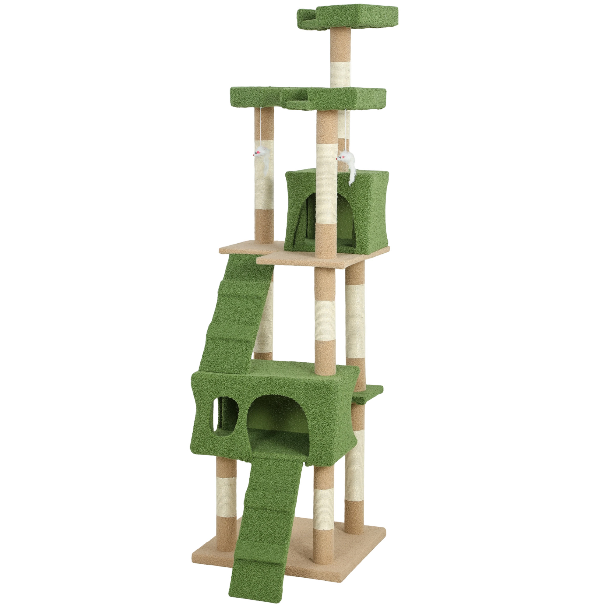 68-inch Multi-Level Cat Scratching Tree Kitty Activity Center Post Tower Condo Pet Furniture w/ Toy Green