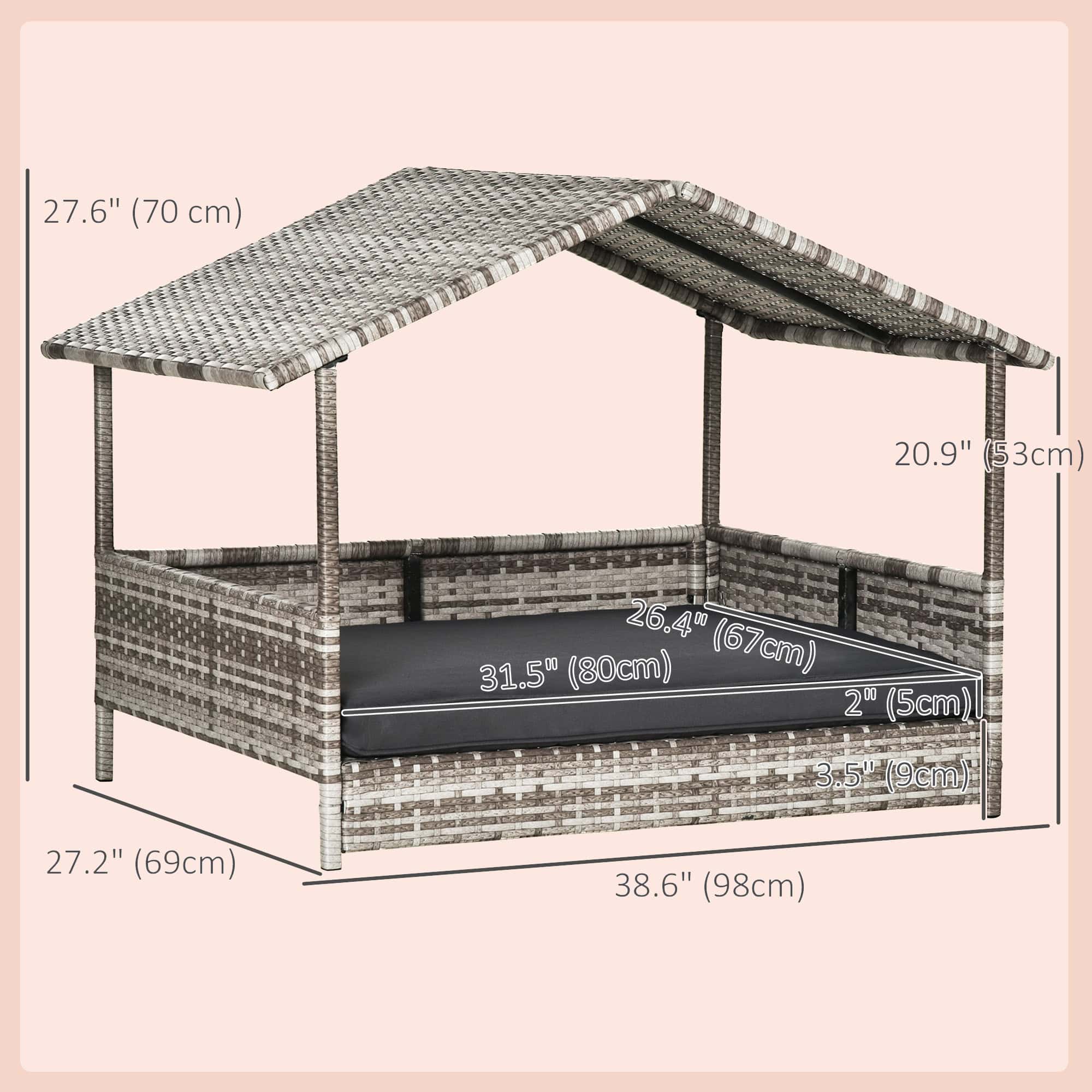 Wicker Pet House Dog Bed for Indoor/Outdoor Rattan Furniture with Cushion