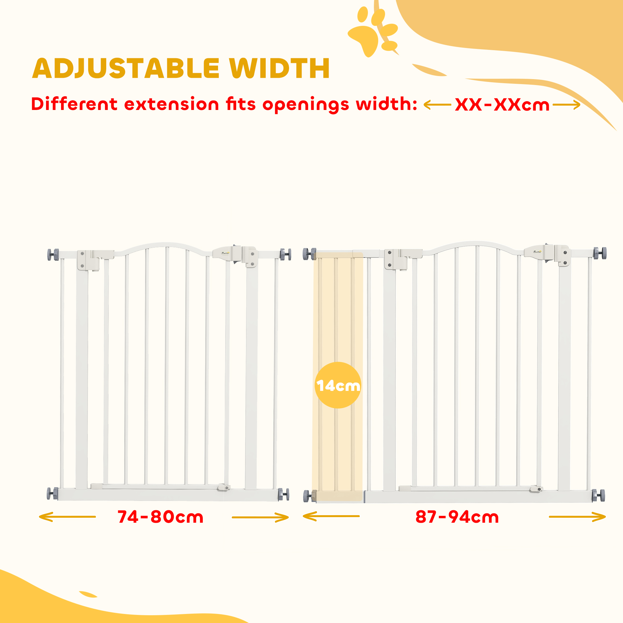 Extra Tall Dog Gate with Door, Pressure Fit, Auto Close, Double Locking for Doorways Hallways Stairs, 29"-37", White