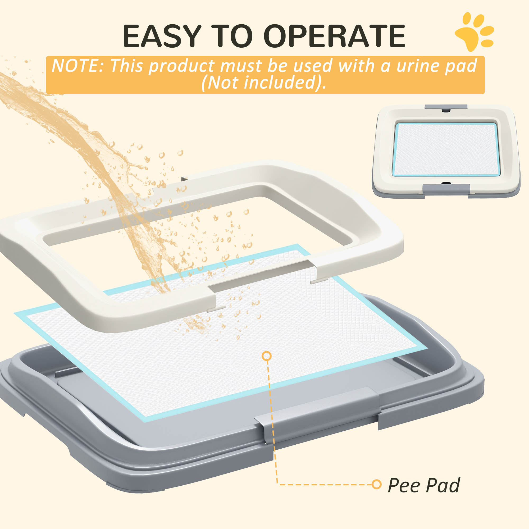 18" x 13" Pee Pad Holder, Dog Potty Tray for Indoor Outdoor, Easy to Clean Dog Training Toilet Pee Pad Tray, Grey