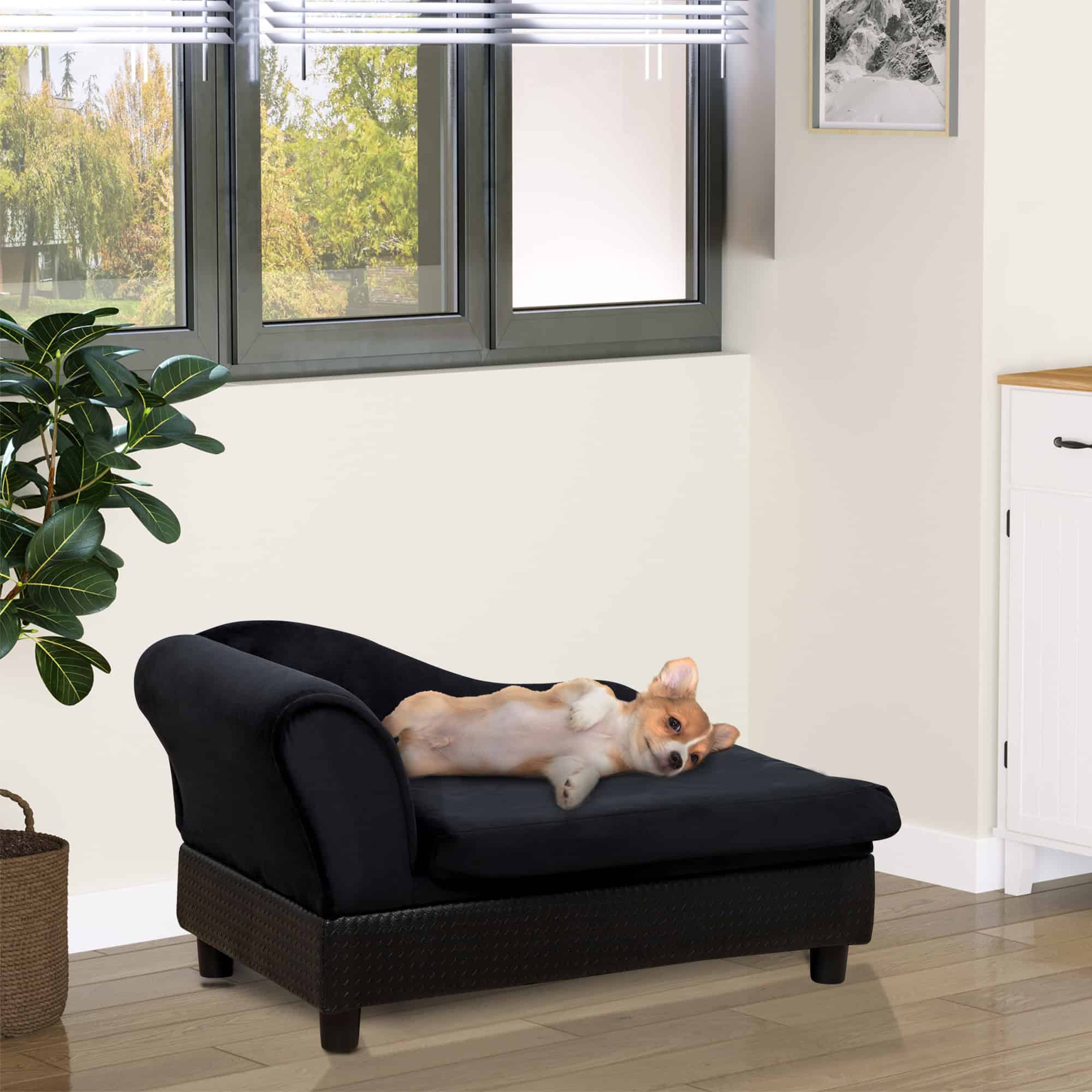 Pet Sofa Dog Couch Chaise Lounge Pet Bed with Storage Function Small Sized Dog Various Cat Sponge Cushioned Bed Lounge, Black
