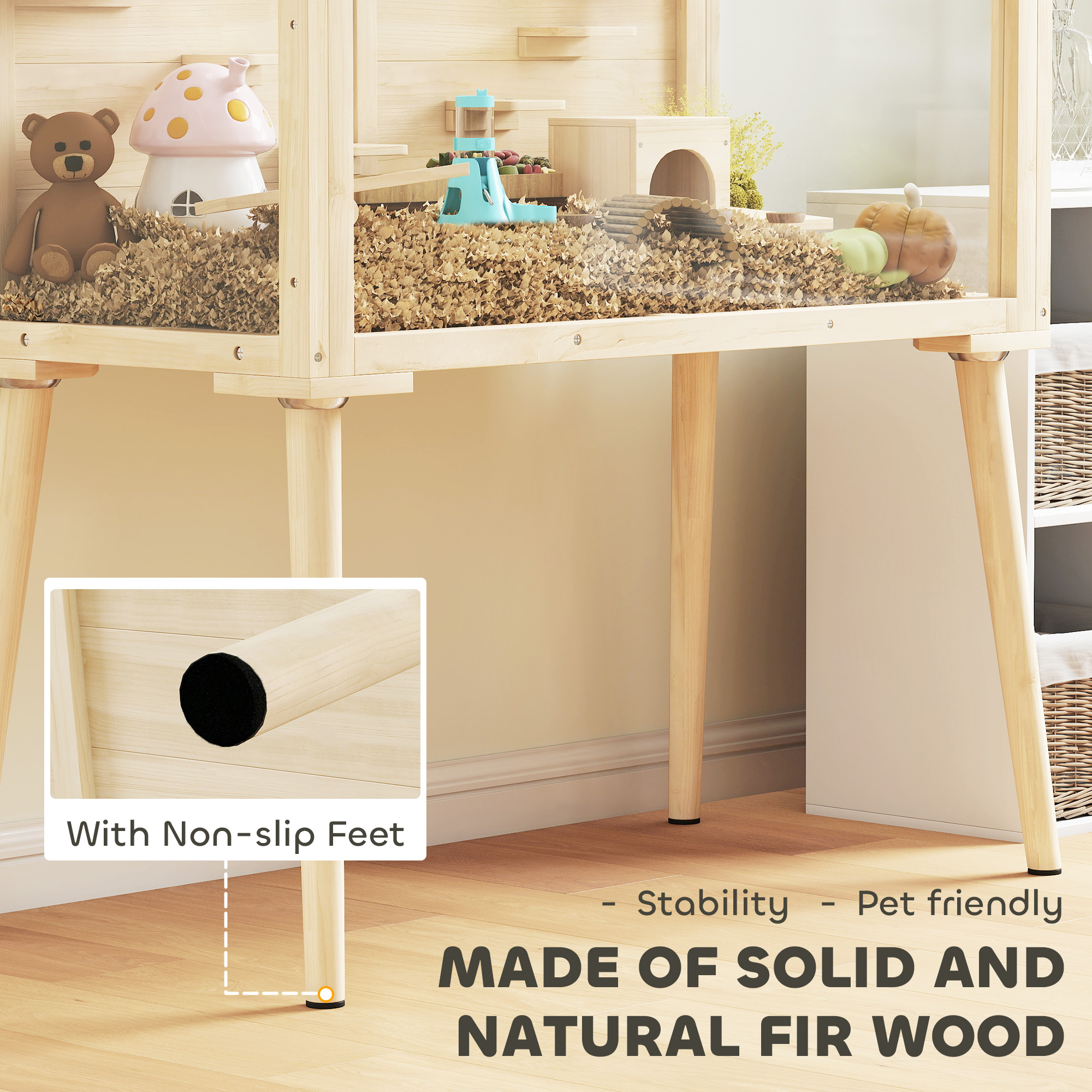 Wooden Hamster Cage, Hamster Habitat with Openable Top, Seesaws, Platforms, Water Bottle for Gerbils, 43.3"x20.5"x39.8" - Image 5