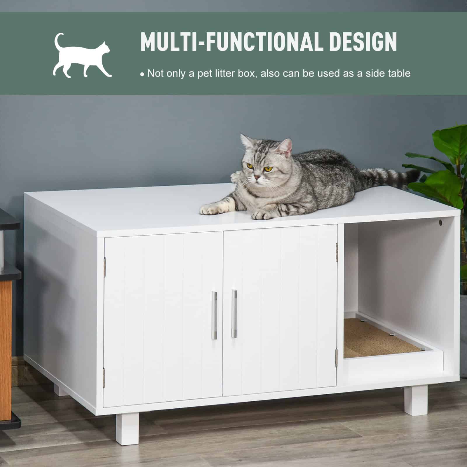 Cat Litter Box Enclosure, Hidden Litter Box Furniture, Cat House End Table Washroom with Scratching Pad