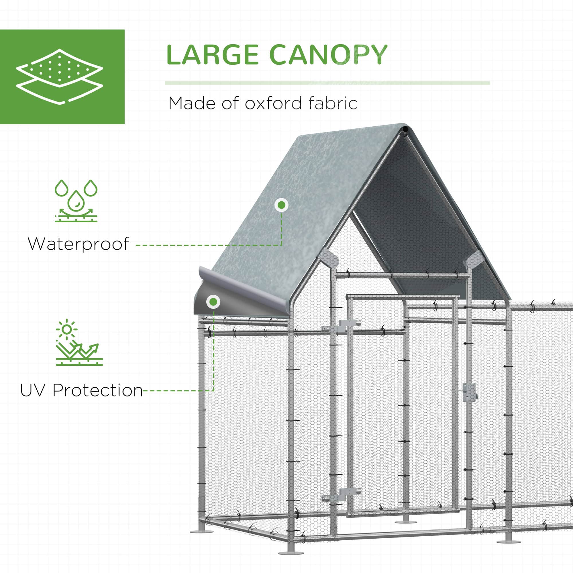 Walk In Chicken Run, Large Galvanized Chicken Coop, Hen Poultry House Cage, Rabbit Hutch Metal Enclosure w/ Water-Resist Cover for Outdoor Backyard Farm, 9.9' x 3.5' x 5.6'