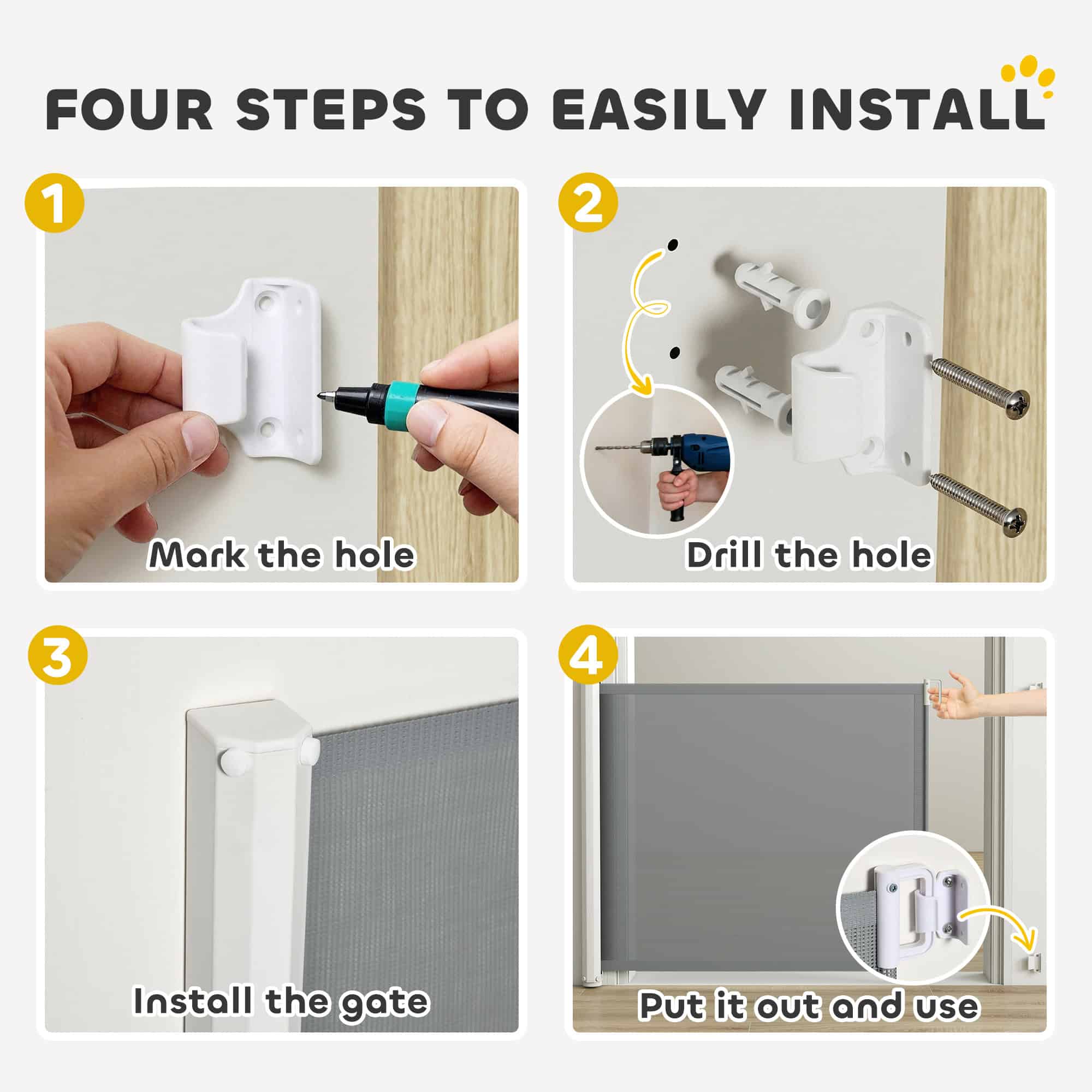 Retractable Pet Safety Barrier Gate, Flexible and Extensible for Stairways Doorways Hallways, Grey - Image 6