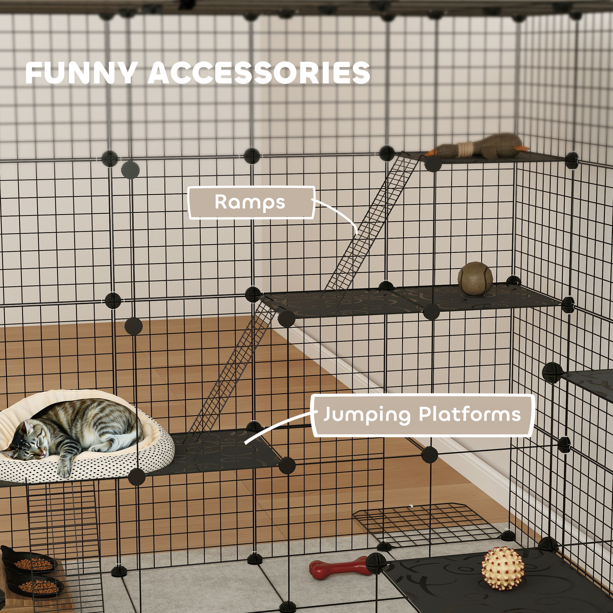 4-Tier 55" Cat Cage Indoor with Platforms, Ramps, Accessories, for 1-3 Cats, Indoor Use, Black