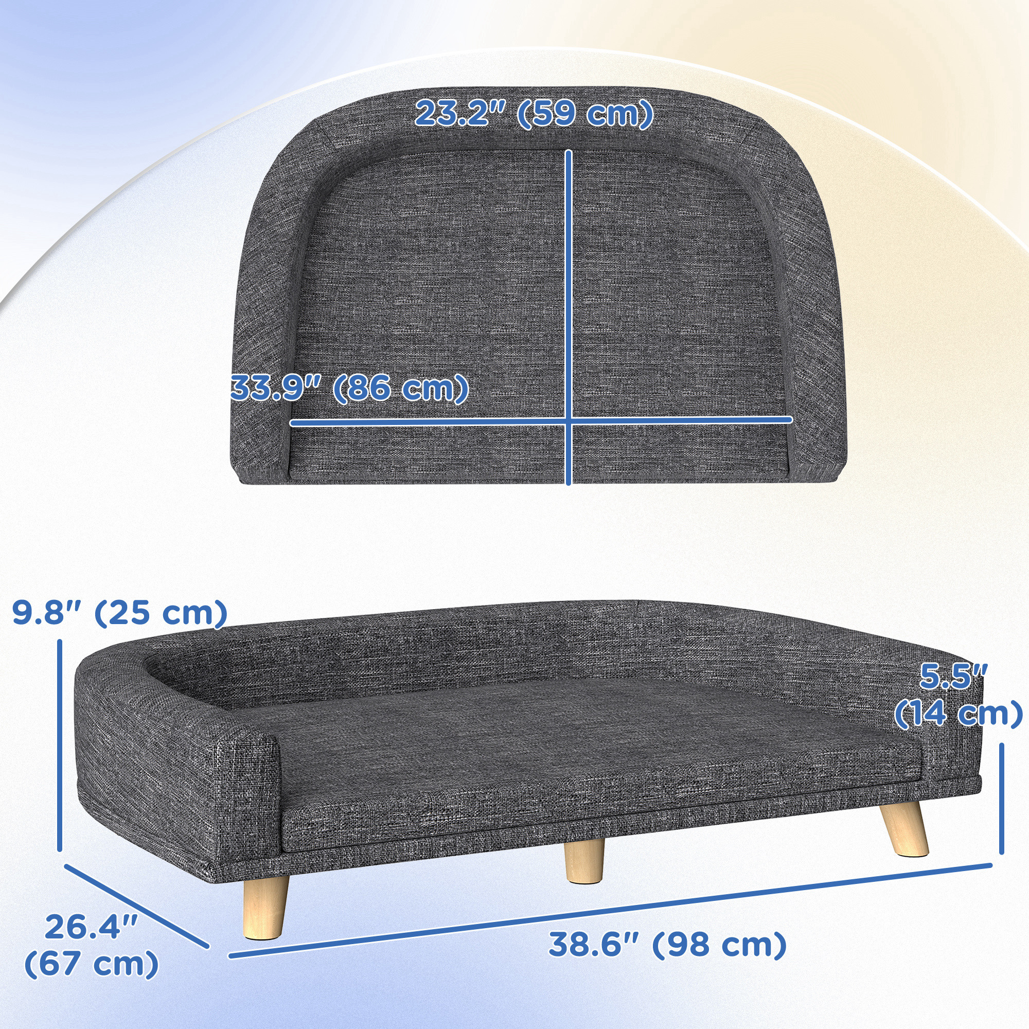 Dog Sofa for Large Dogs with Washable Cover, Anti-slip Foot Pads, Dark Grey