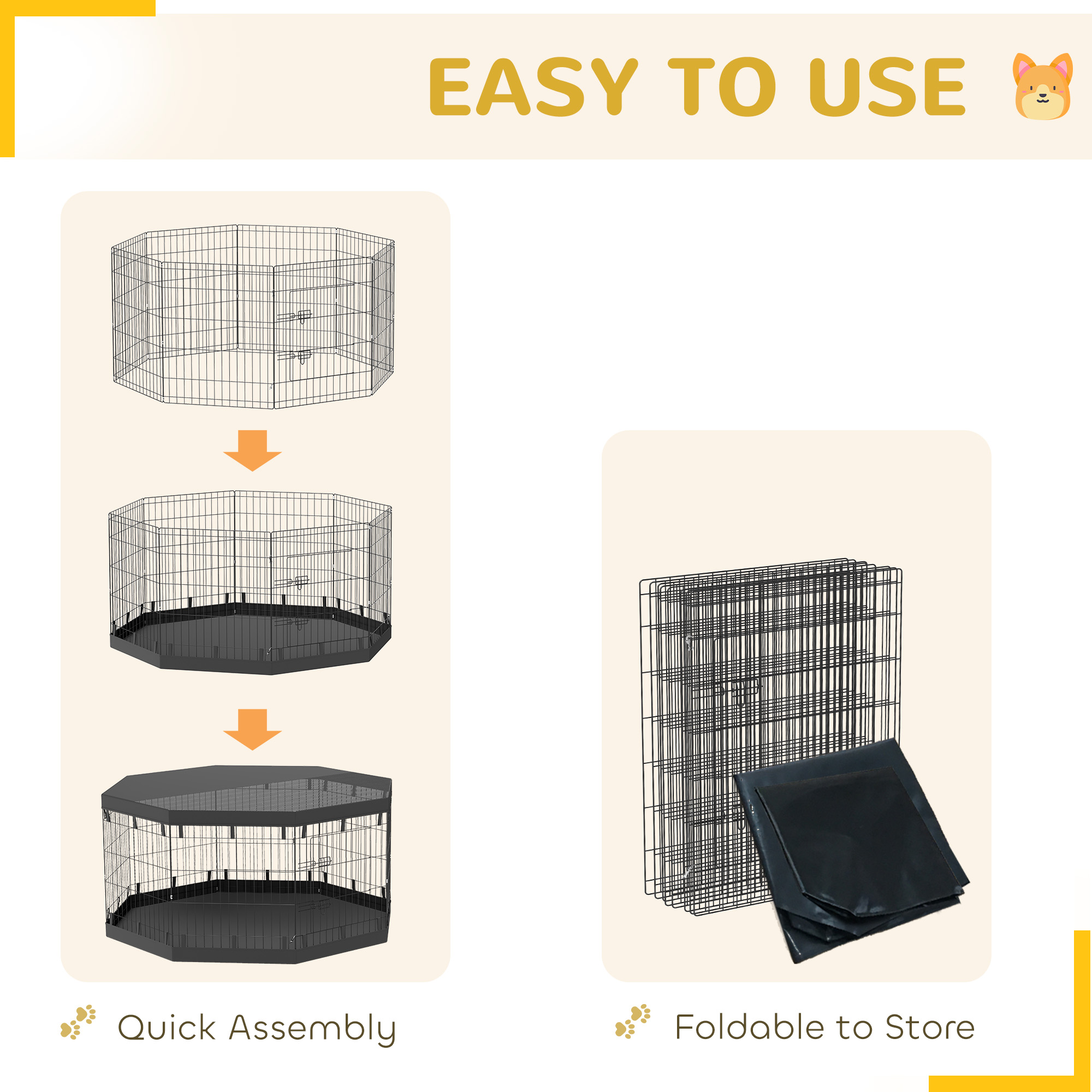 8 Panels Foldable Dog Playpen with Bottom Pad & Top Cover, 30" High