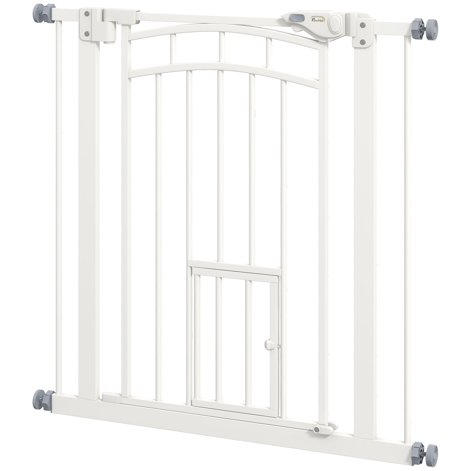 Auto-Close Pet Gate, Stair Gate with Cat Door, Double Locking for Doorways Hallways Stairs, Fits 29"-31.5" Wide, White