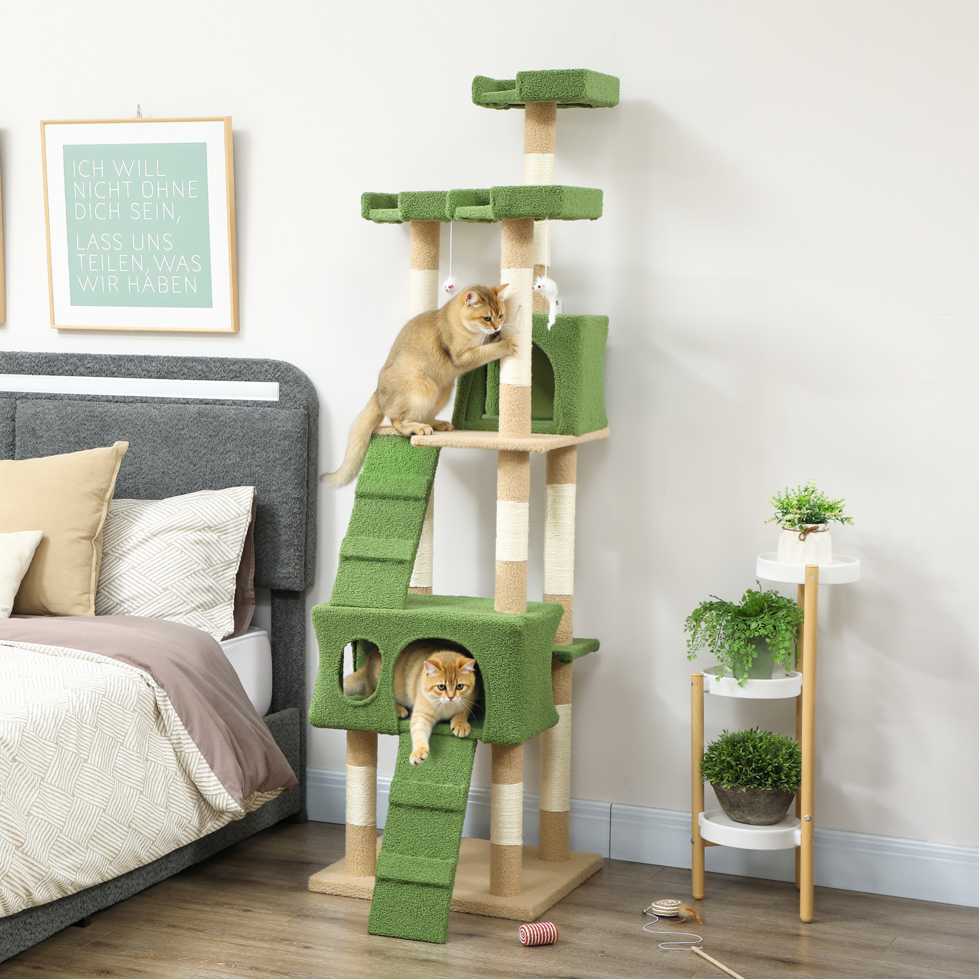 68-inch Multi-Level Cat Scratching Tree Kitty Activity Center Post Tower Condo Pet Furniture w/ Toy Green