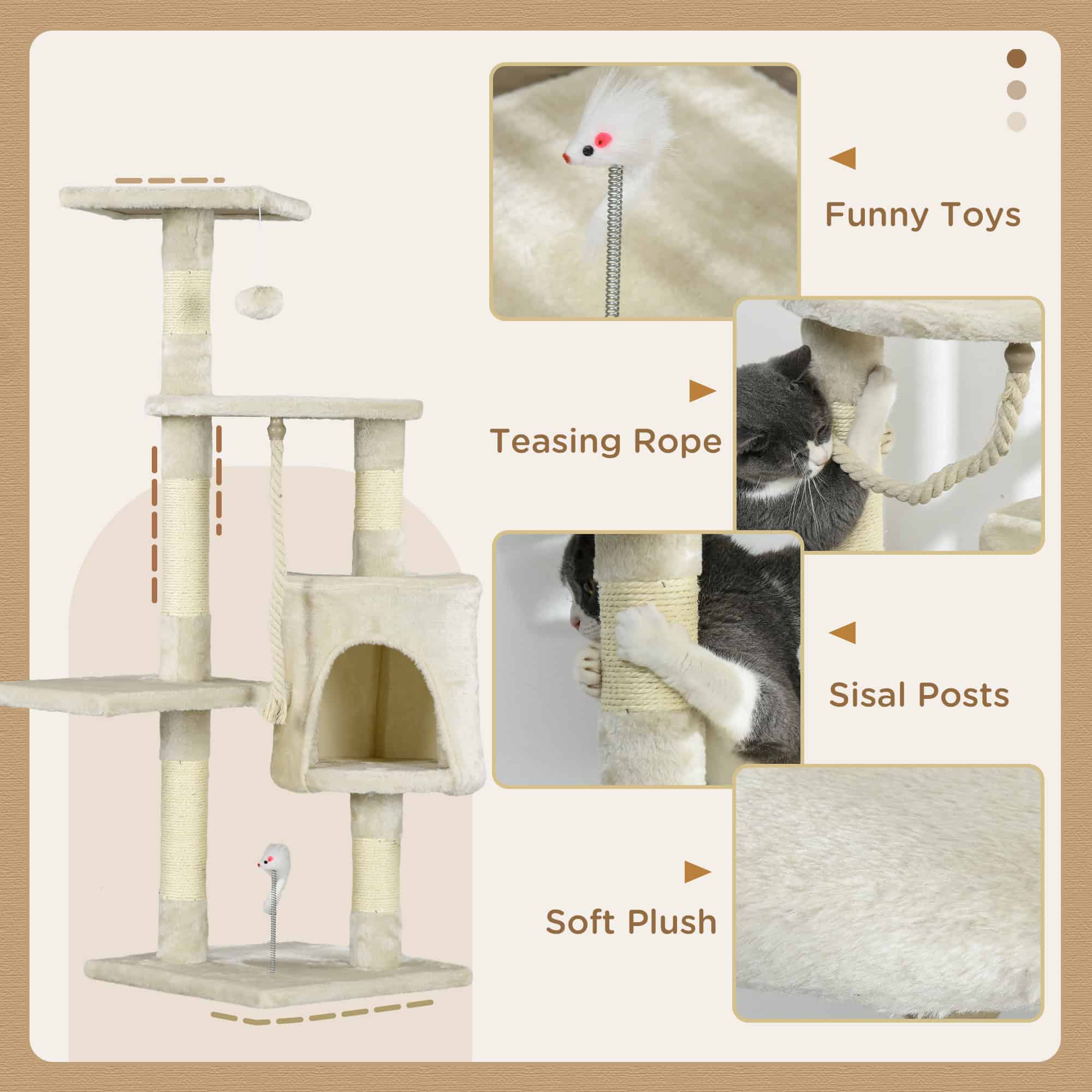 46" Scratching Cat Tree Multi Level Activity Center Kitty Condo Furniture Post Beige