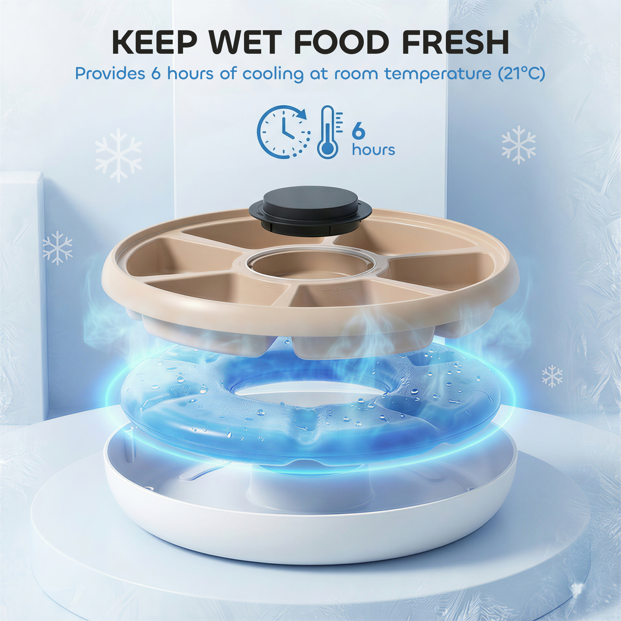 Automatic Cat Feeder for Dry Wet Food Timed Cat Dog Food Dispenser with 6 Trays 1 Ice Pack Battery Powered Light Brown