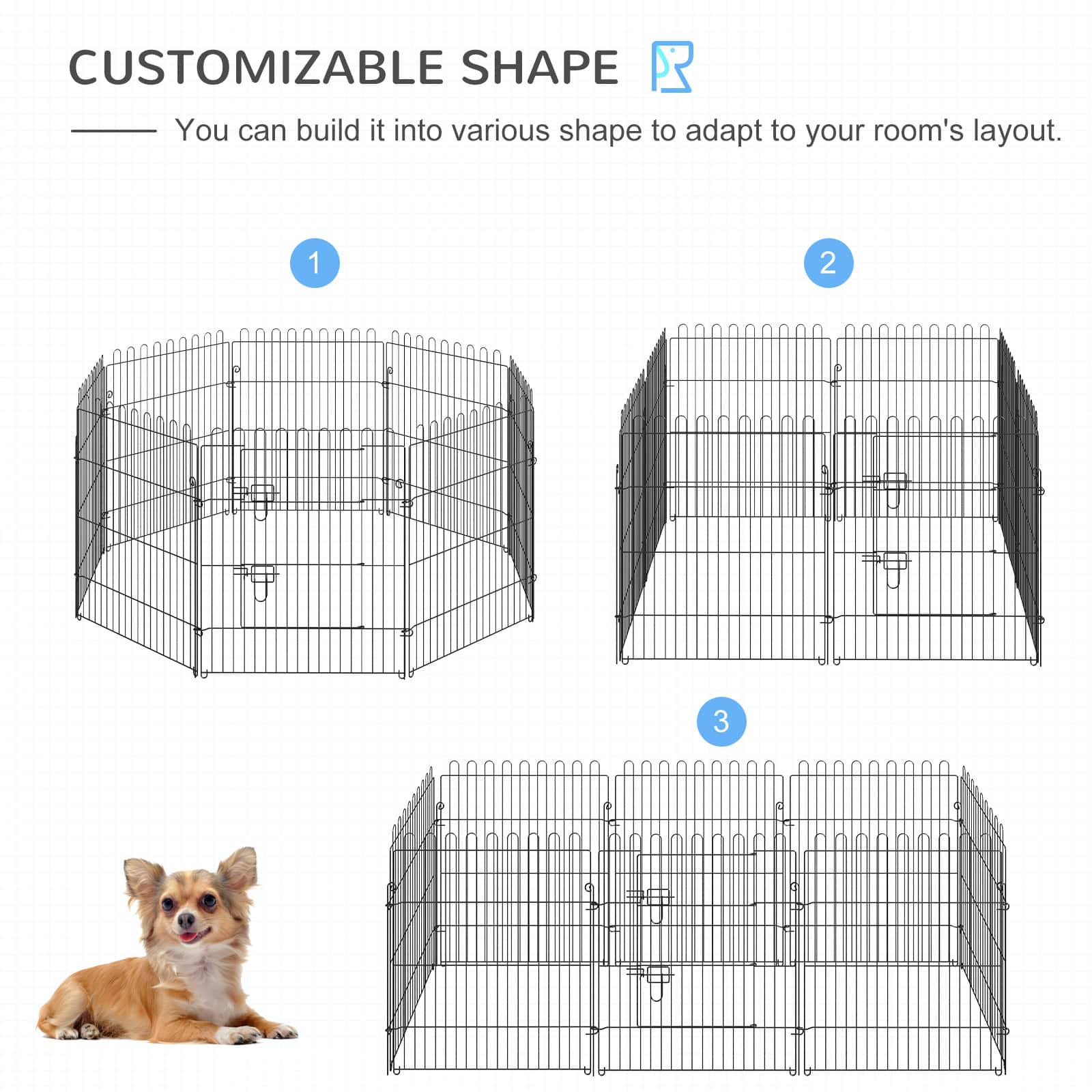 30inch 8-Panel Octagon Pet Exercise Playpen Crate Foldable Dog Cage Pen Puppy Kennel, Black - Image 4